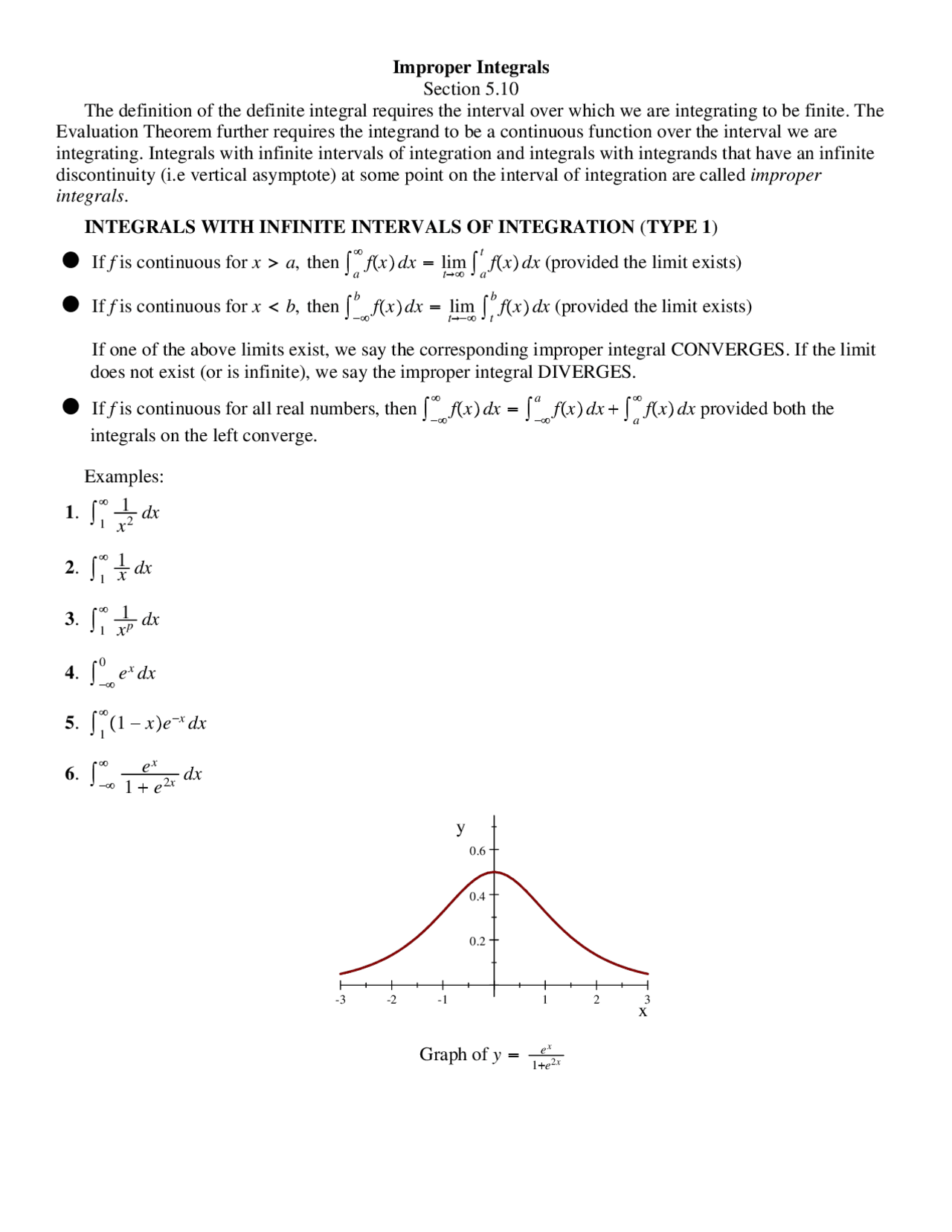 Improper Integrals - Lecture Notes - Calculus II | MATH 1920 - Docsity