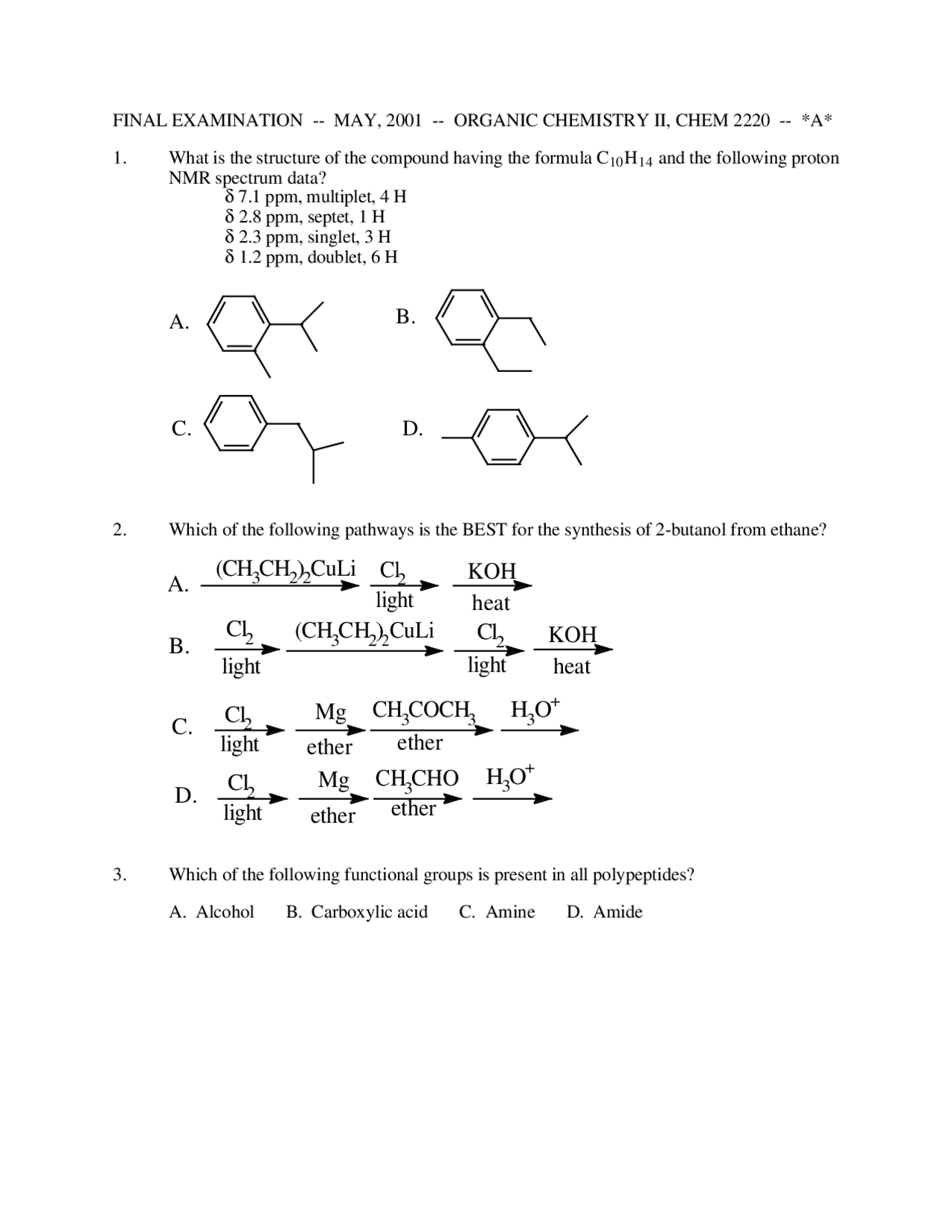 Final Exam Practice - Organic Chemistry II | CHEM 2220 | Exams Organic ...