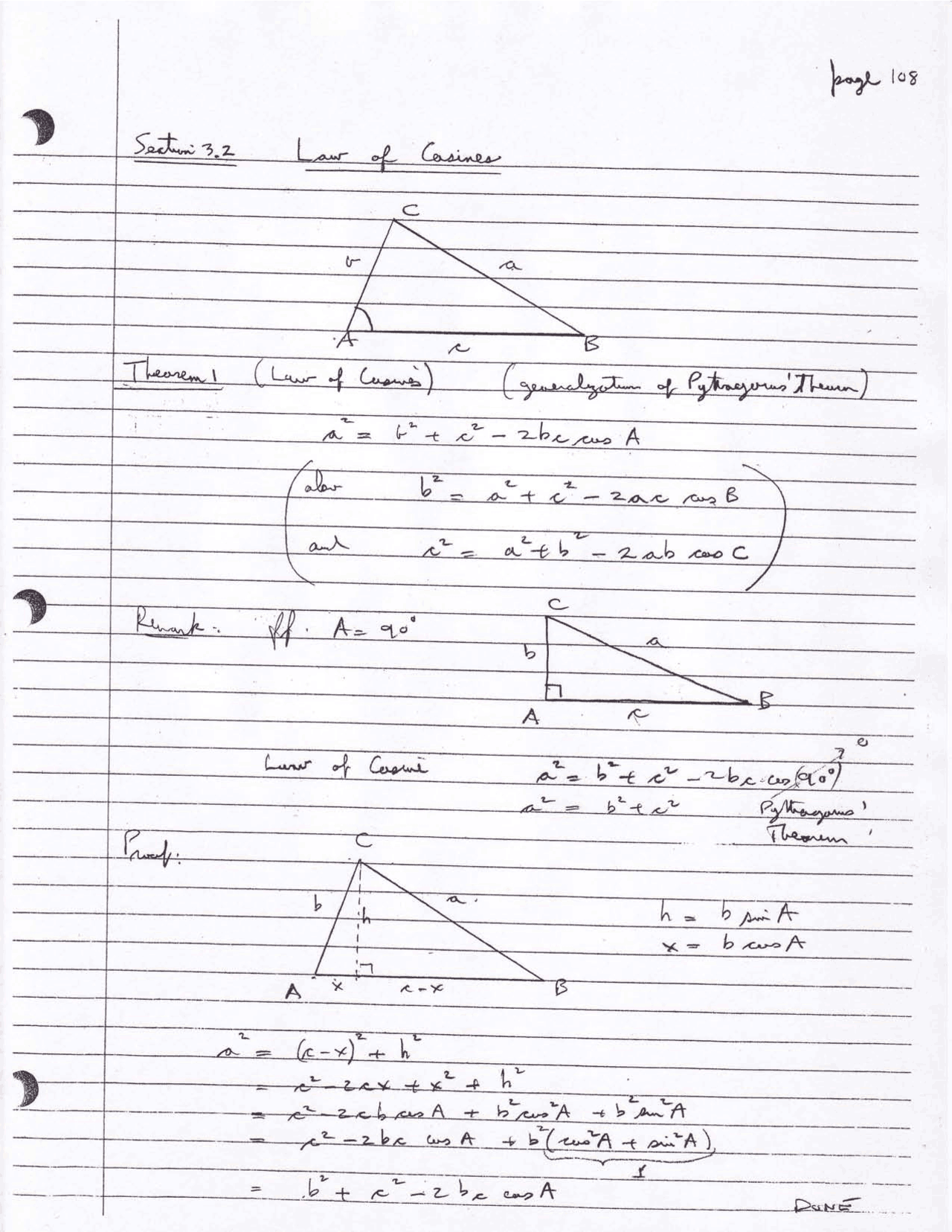 Law of Cosine - Plane Trigonometry | MATH 1433 - Docsity