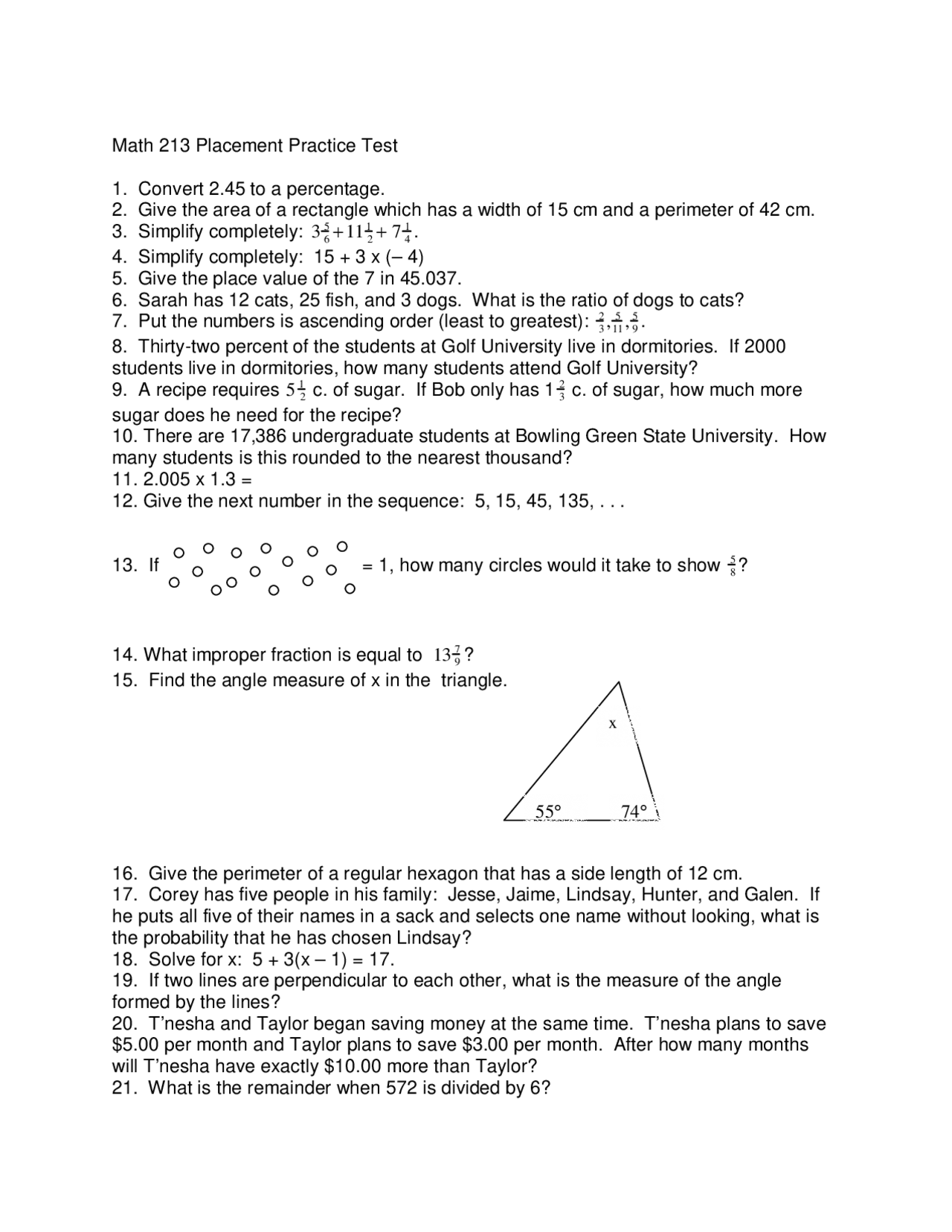 30 Questions Placement Test - Mathematics for Early Childhood Teachers ...