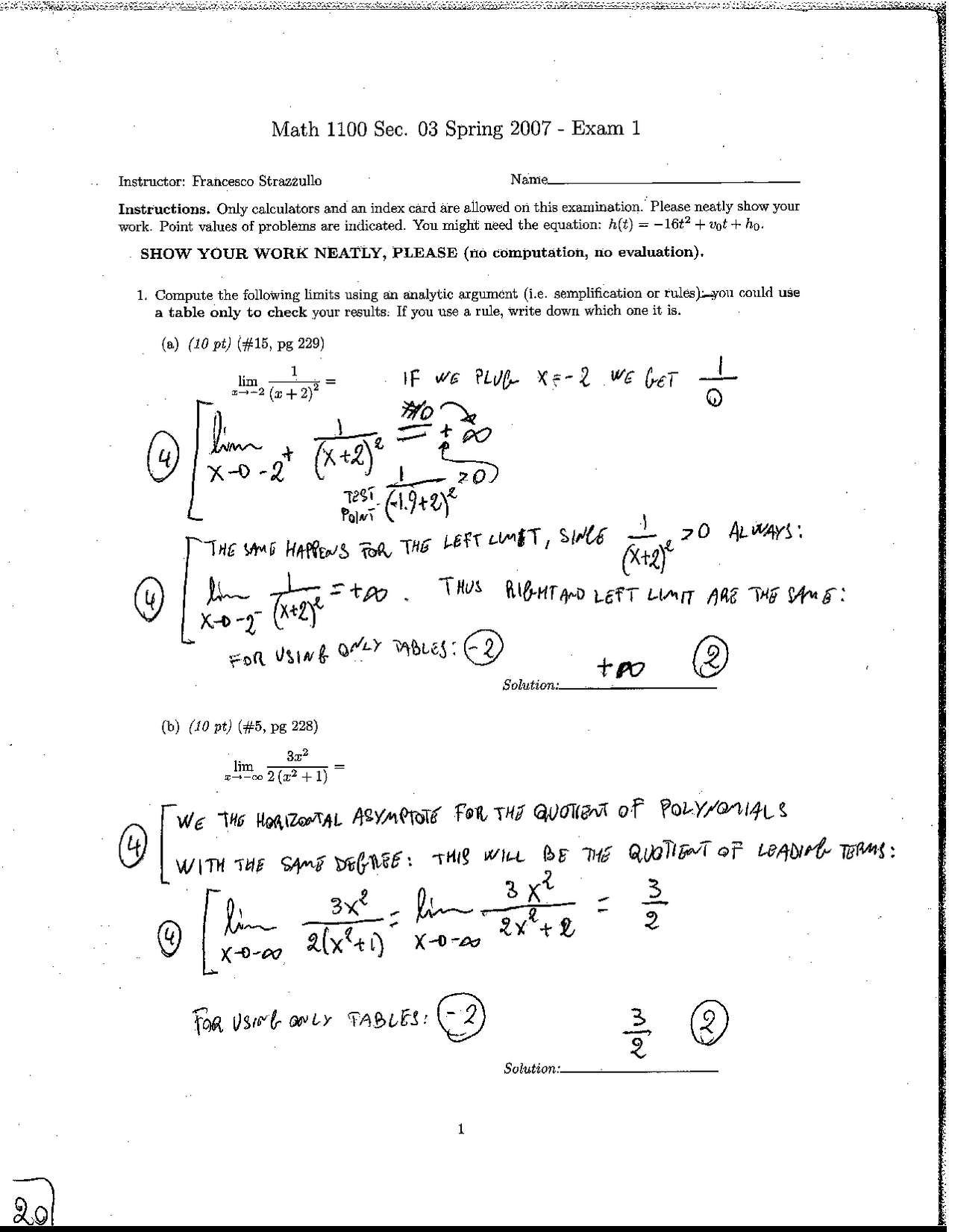 Practice Exam 1 with Solutions - Calculus Techniques | MATH 1100 - Docsity