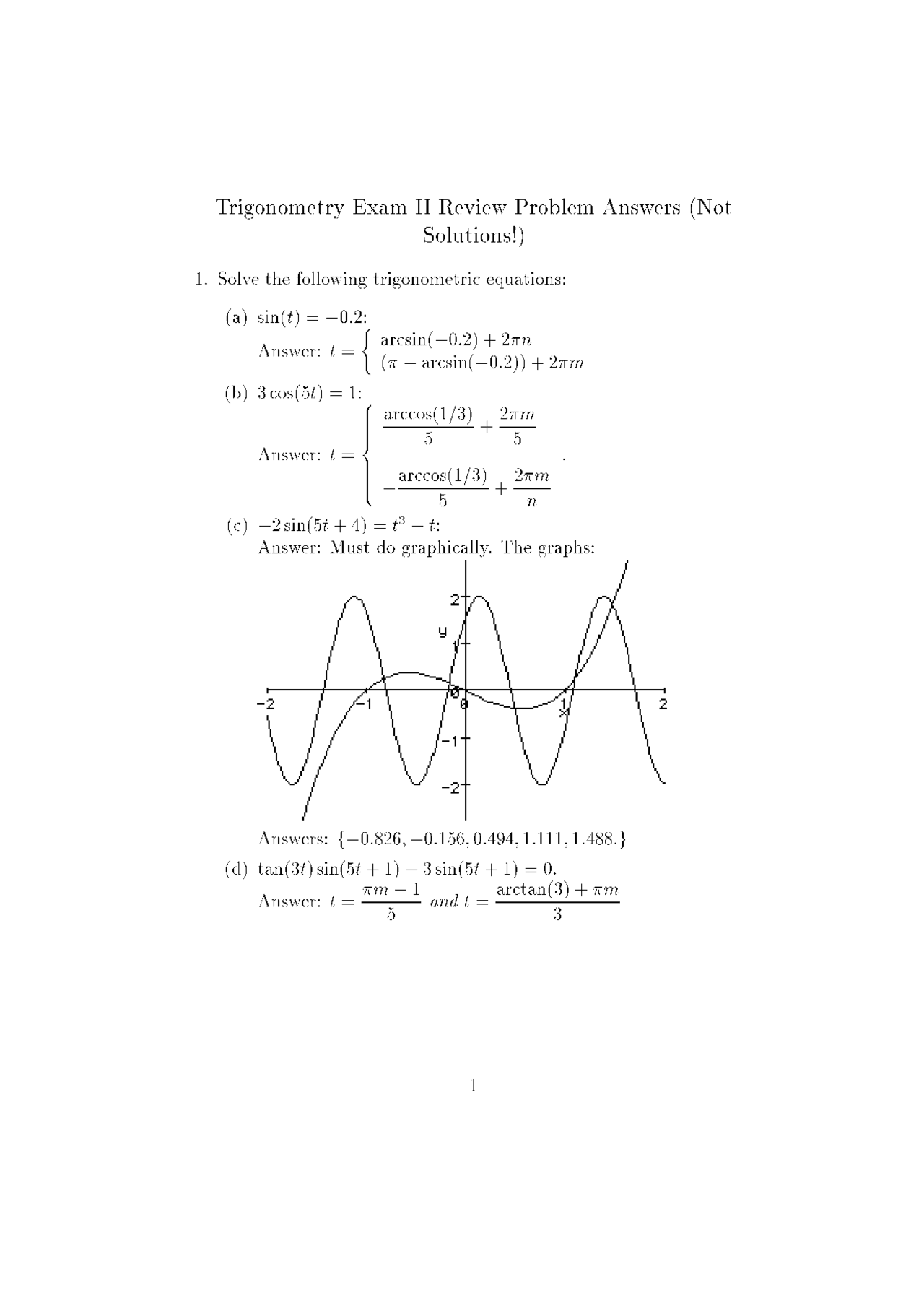 Exam Ii Review Problem Answers Plane Trigonometry Math 107 Docsity Exam Ii Review Problem Answers Plane Trigonometry Math 107 Docsity