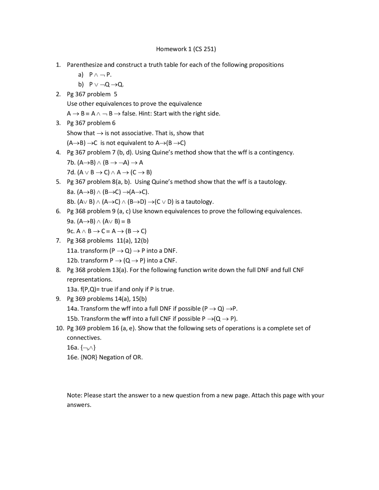 Homework 1 with 10 Practice Problems on Discrete Structures II | CS 251 ...