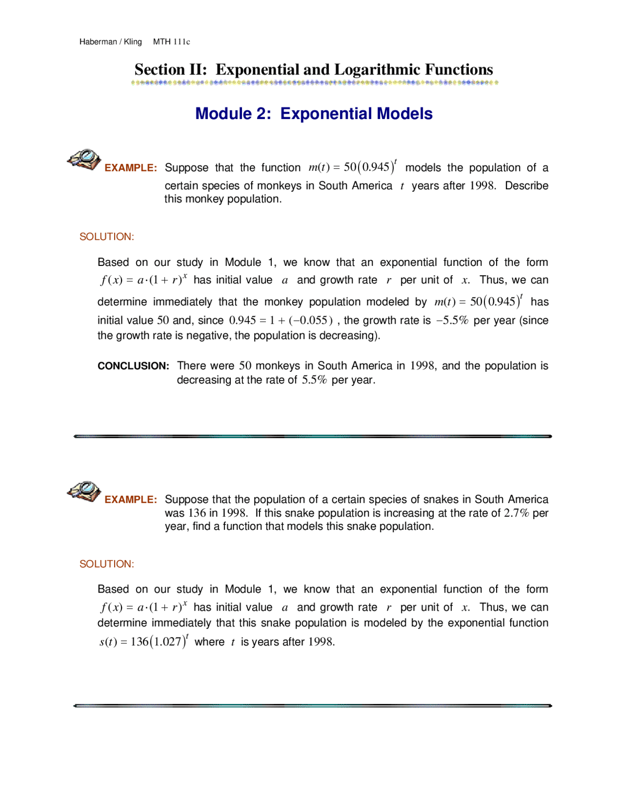 Exponential Models - Module 2 - Examples with Resolutions | MTH 111C ...