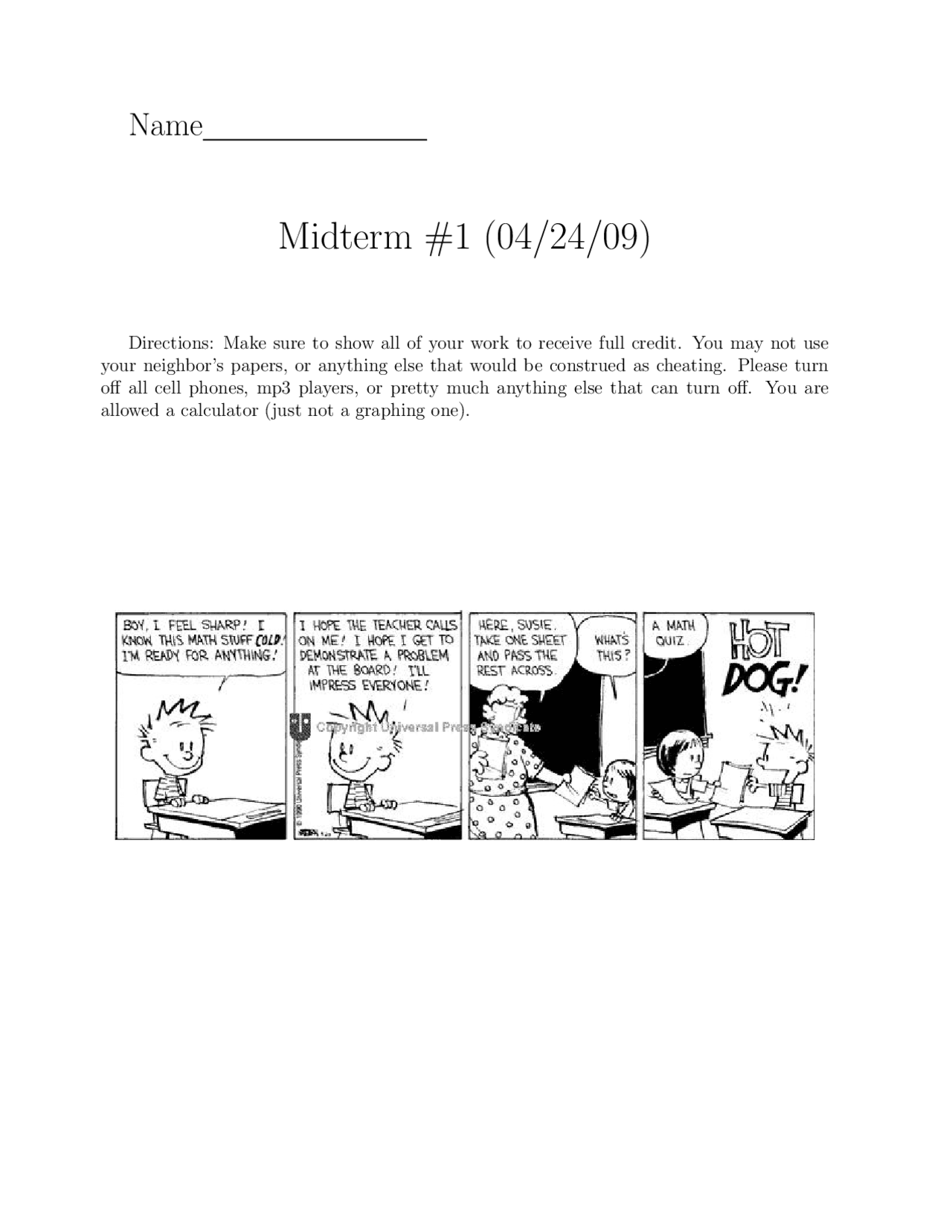 Midterm Exam with Solution for Calculus I | MATH 251 - Docsity