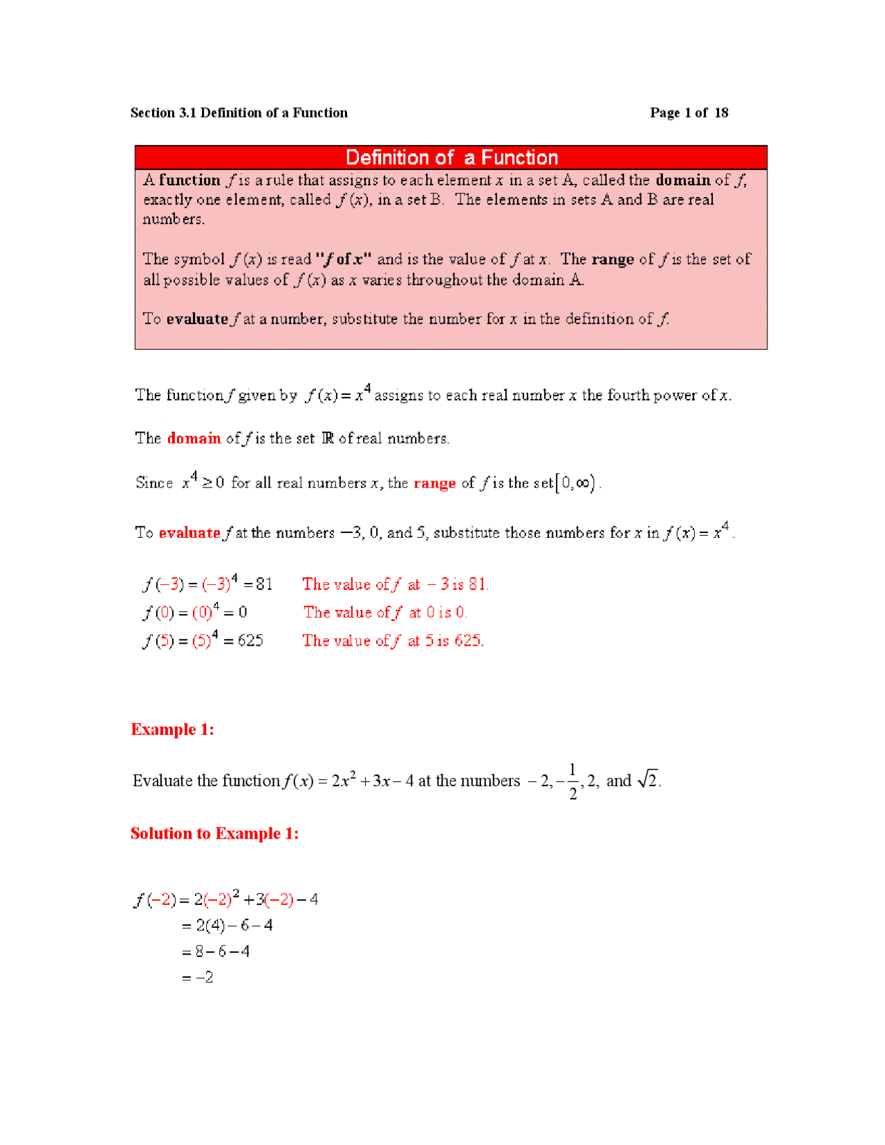 Solution Notes of Function - College Algebra | MATH 1310 - Docsity