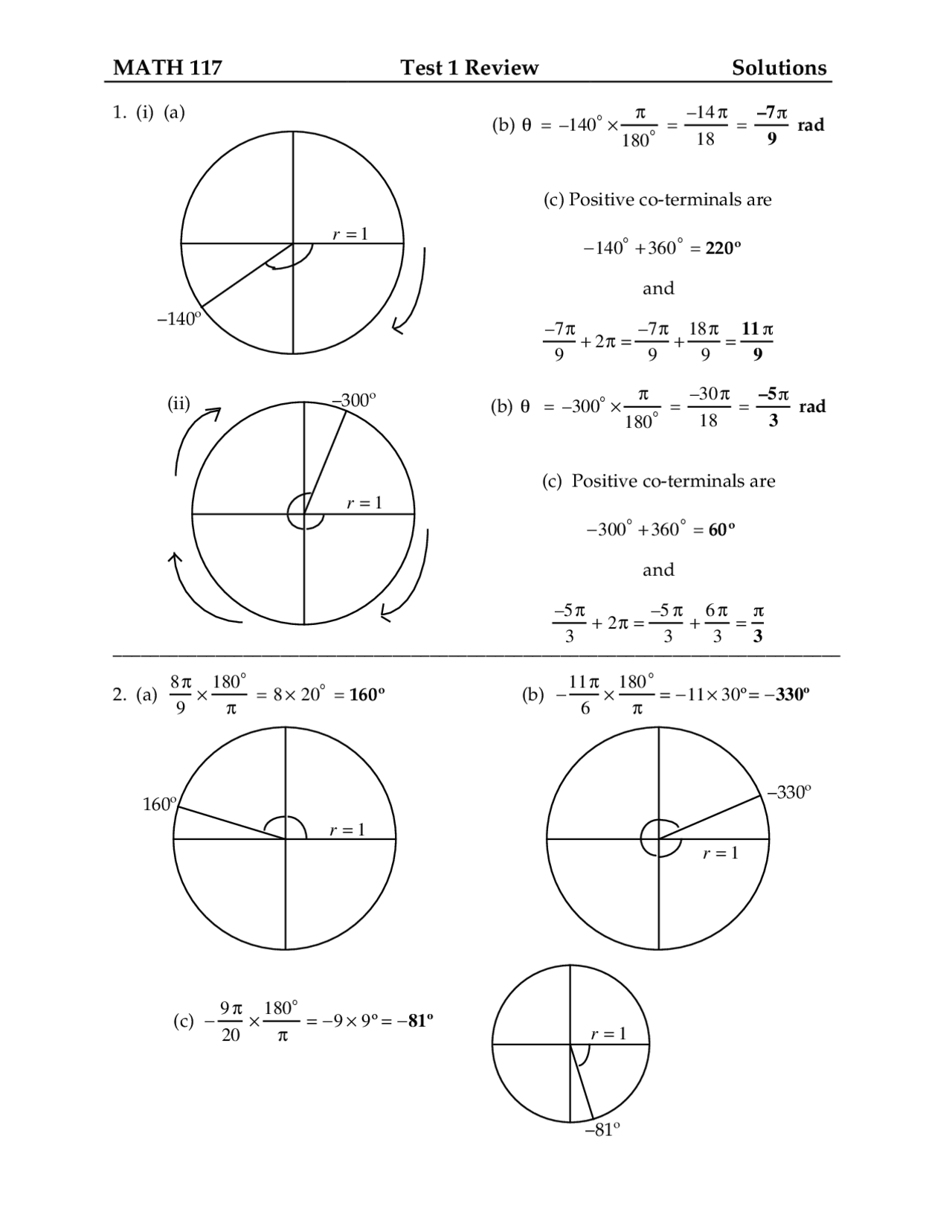 Solutions For Exam 1 Trigonometry Math 117 Docsity Solutions For Exam 1 Trigonometry Math 117 Docsity