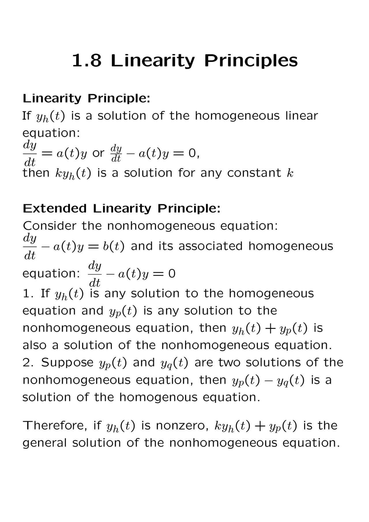 Linearity Principles - Differential Equations - Exam Review Notes ...