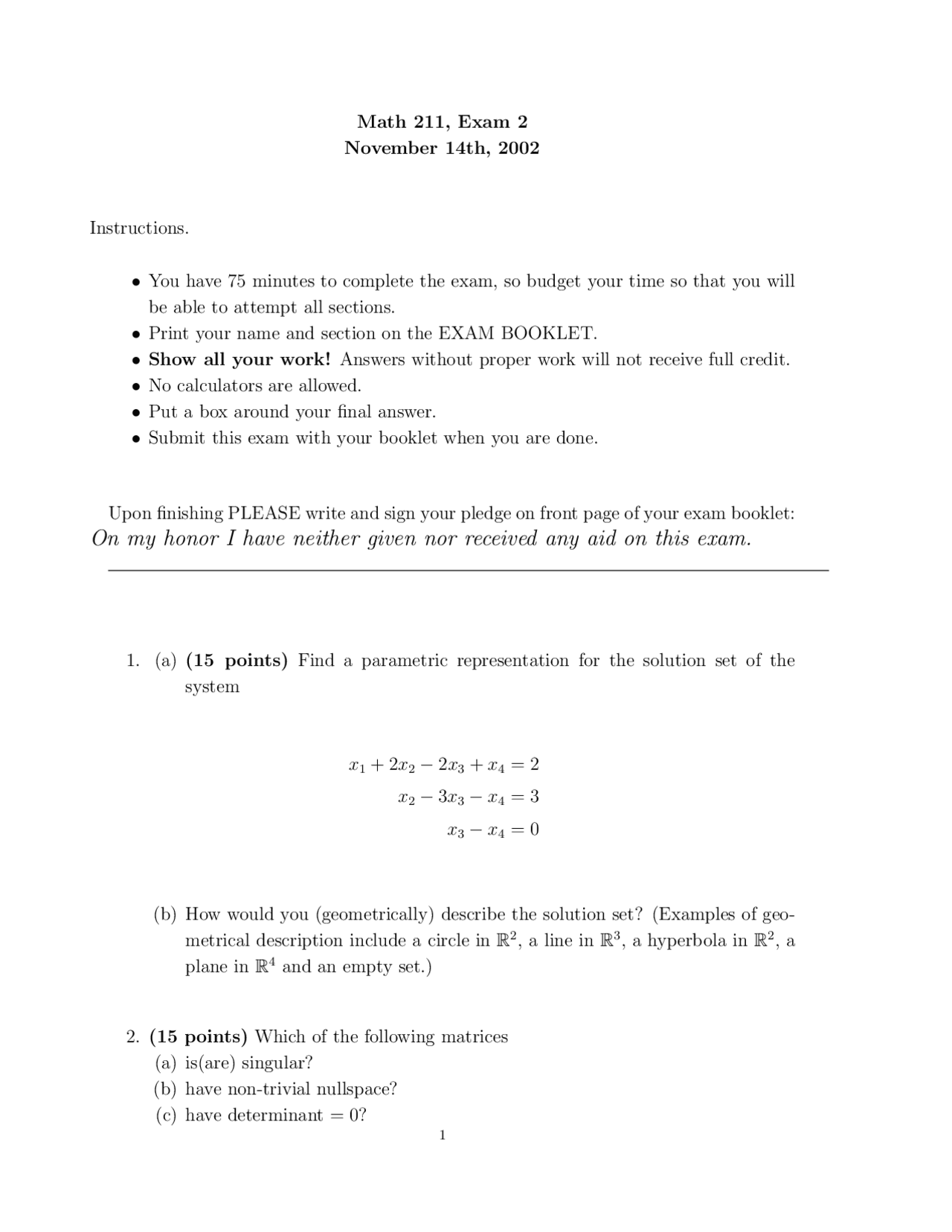 Exam 2 for Ordinary Differential Equations | MATH 211 - Docsity