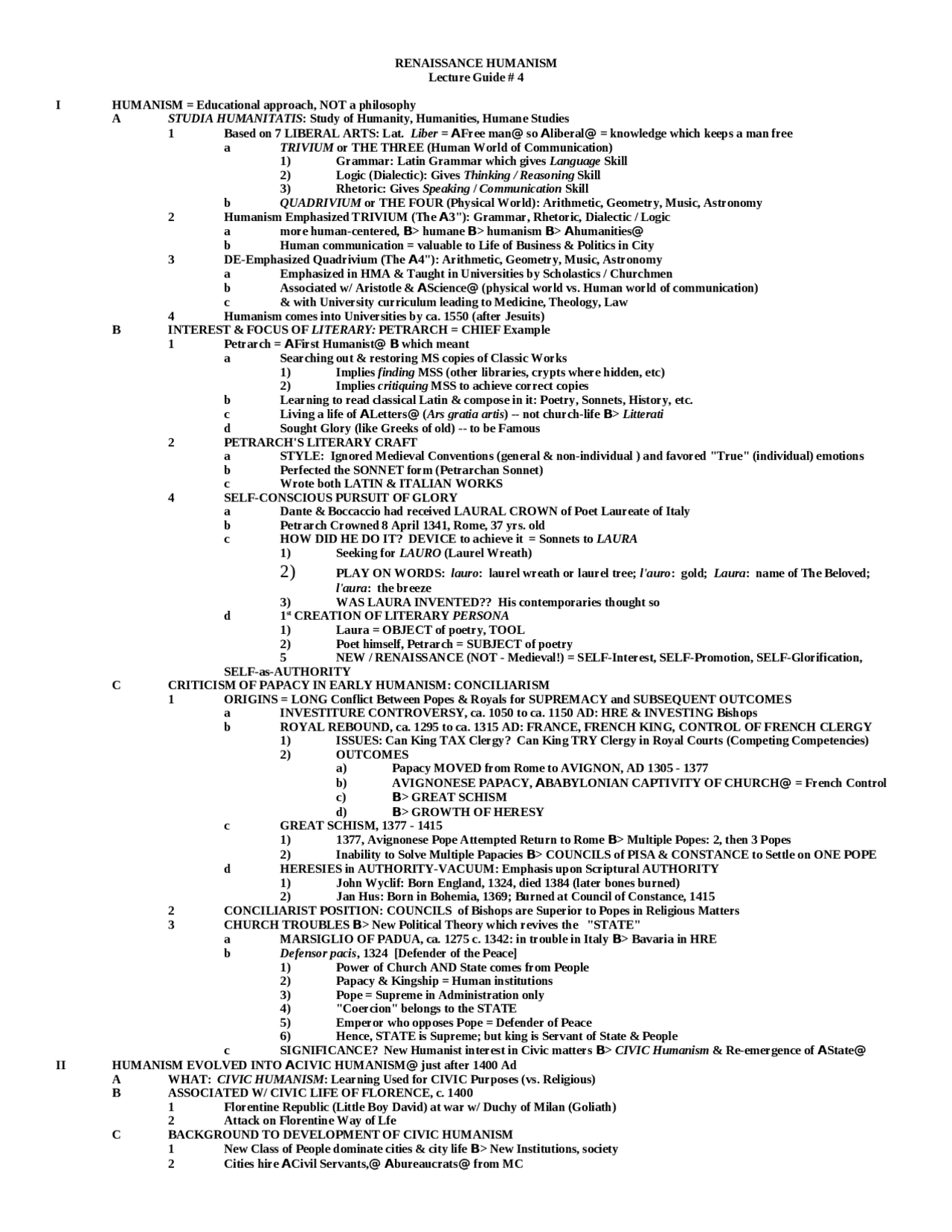 Study Guide For Renaissance Humanism Hist 111 Study Notes Cultural