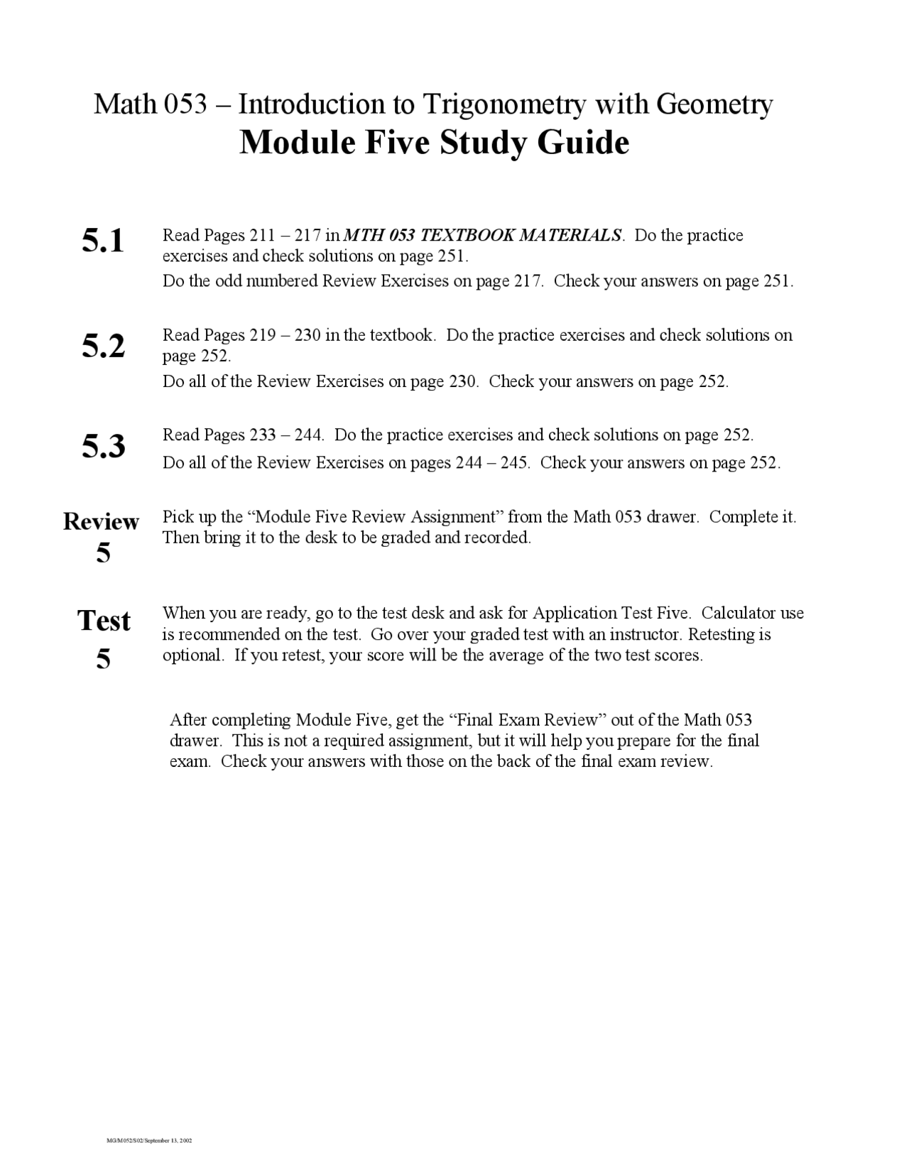 Module Five Study Guide Module 5 Study Guide - Introduction to Topology with Geometry | MTH 053 ...