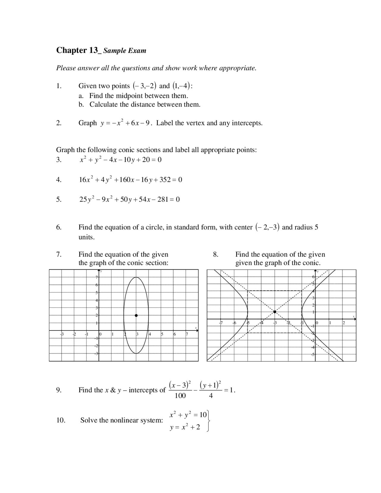 Sample Exam with Solutions - Intermediate Algebra | MATH 230 - Docsity