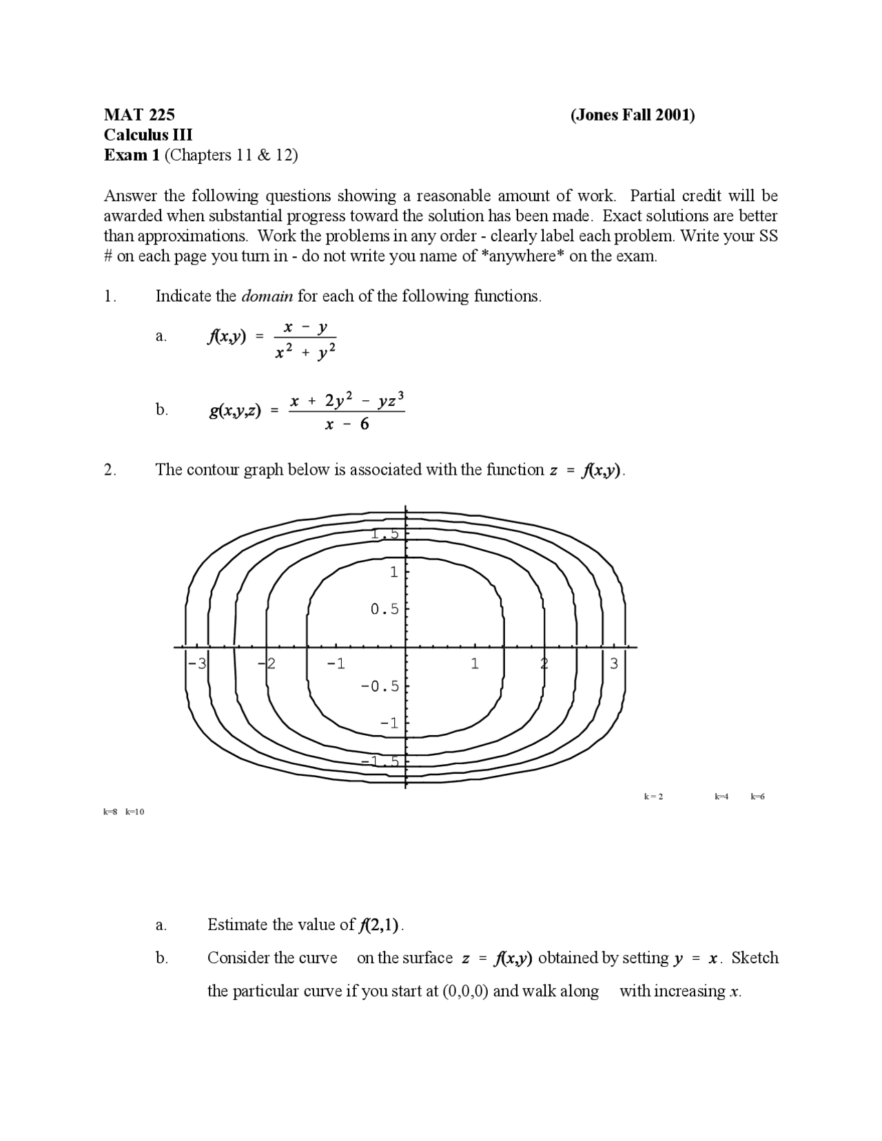 13 Questions Exam 1 - Calculus III | MAT 225 - Docsity