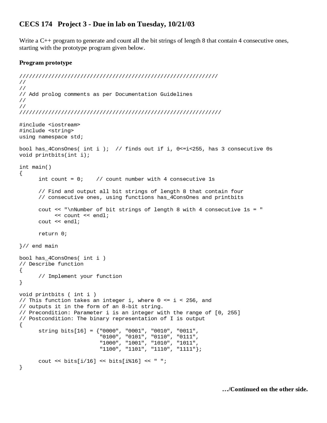 Program Prototype - Programming and Problem Solving I - Project 3 ...