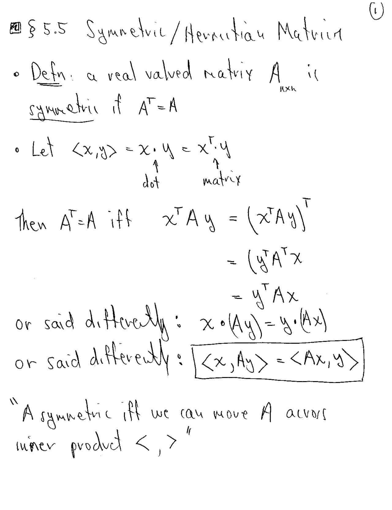 Handwritten Notes on Symmetric Matrix | MAT 167 - Docsity