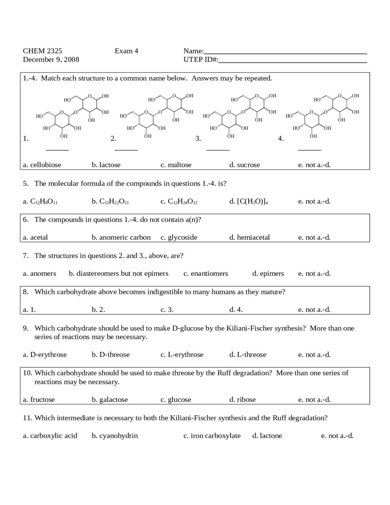15 Multiple Choice Questions - Exam of Organic Chemistry | CHEM 2325 - Docsity