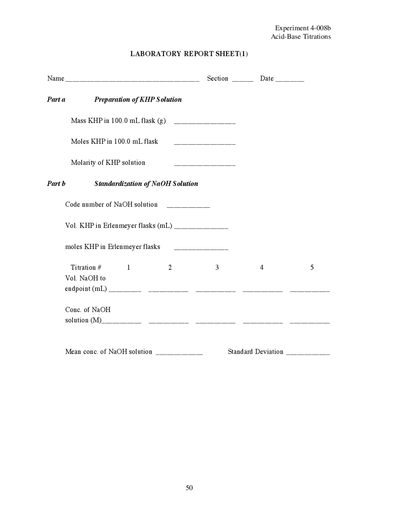 Acid-Base Titrations - General Chemistry I - Lab 4 | CHEM 101 - Docsity