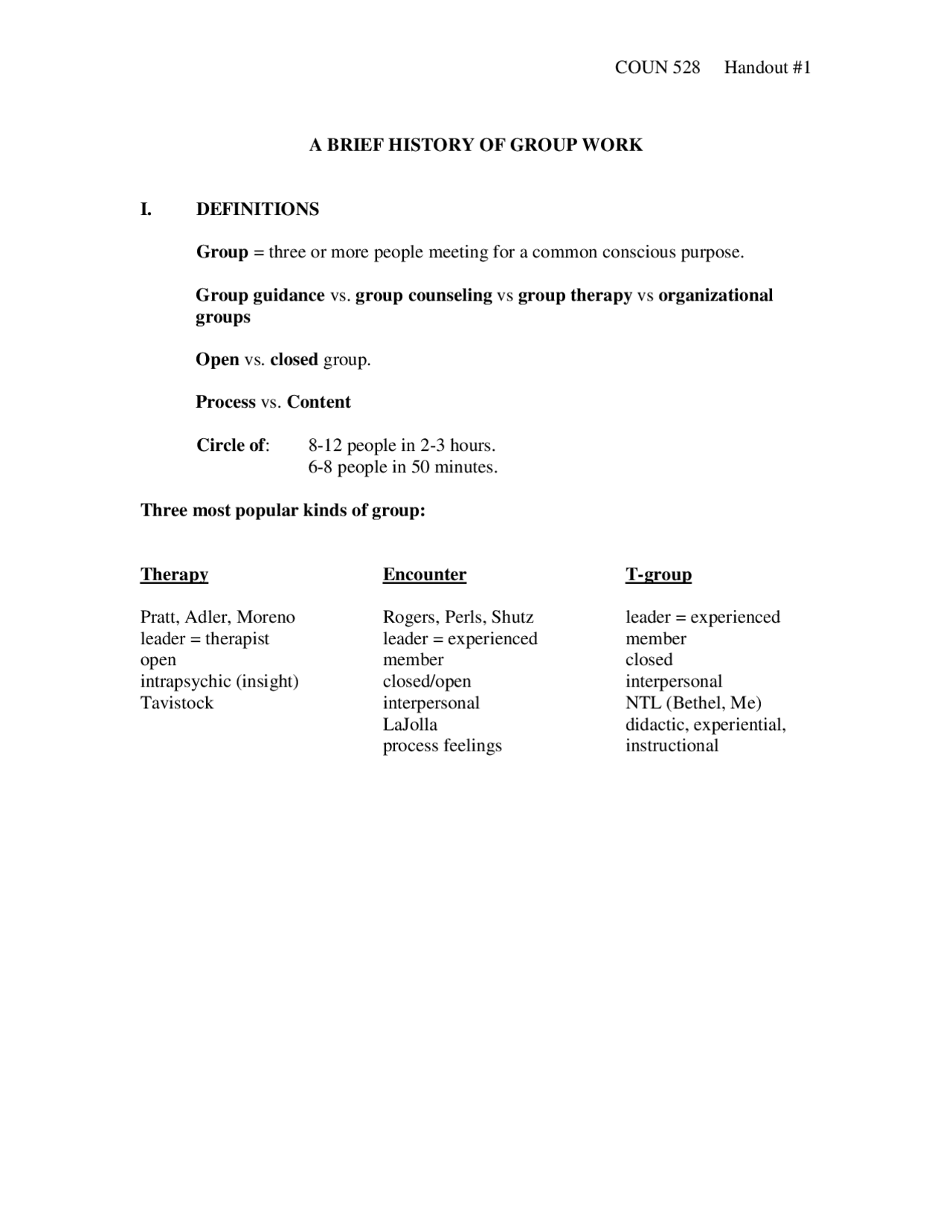 Group Work Process Notes.pdf A Brief History of Group Work - Handout Notes | COUN 528 | Study Guides ...