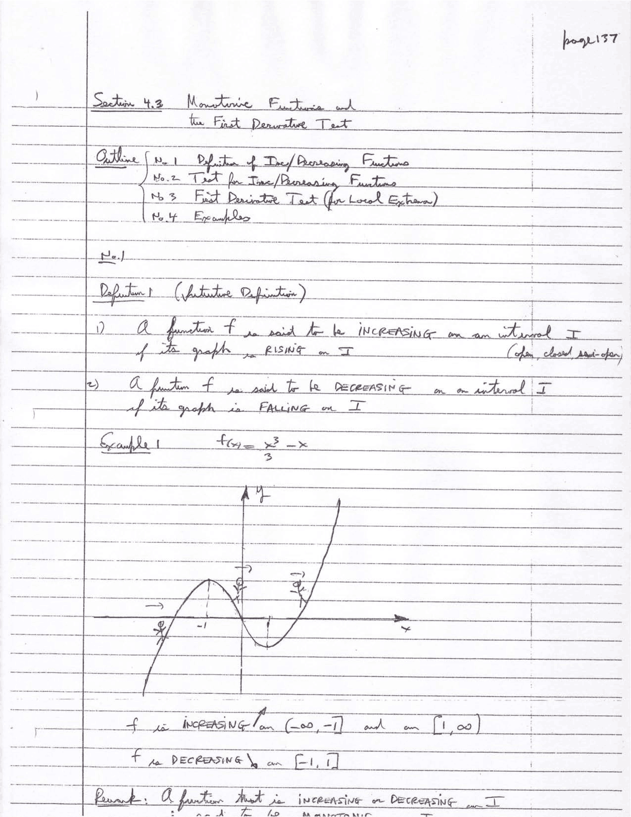 Monotonic Function and First Derivative Test | MATH 1634 - Docsity