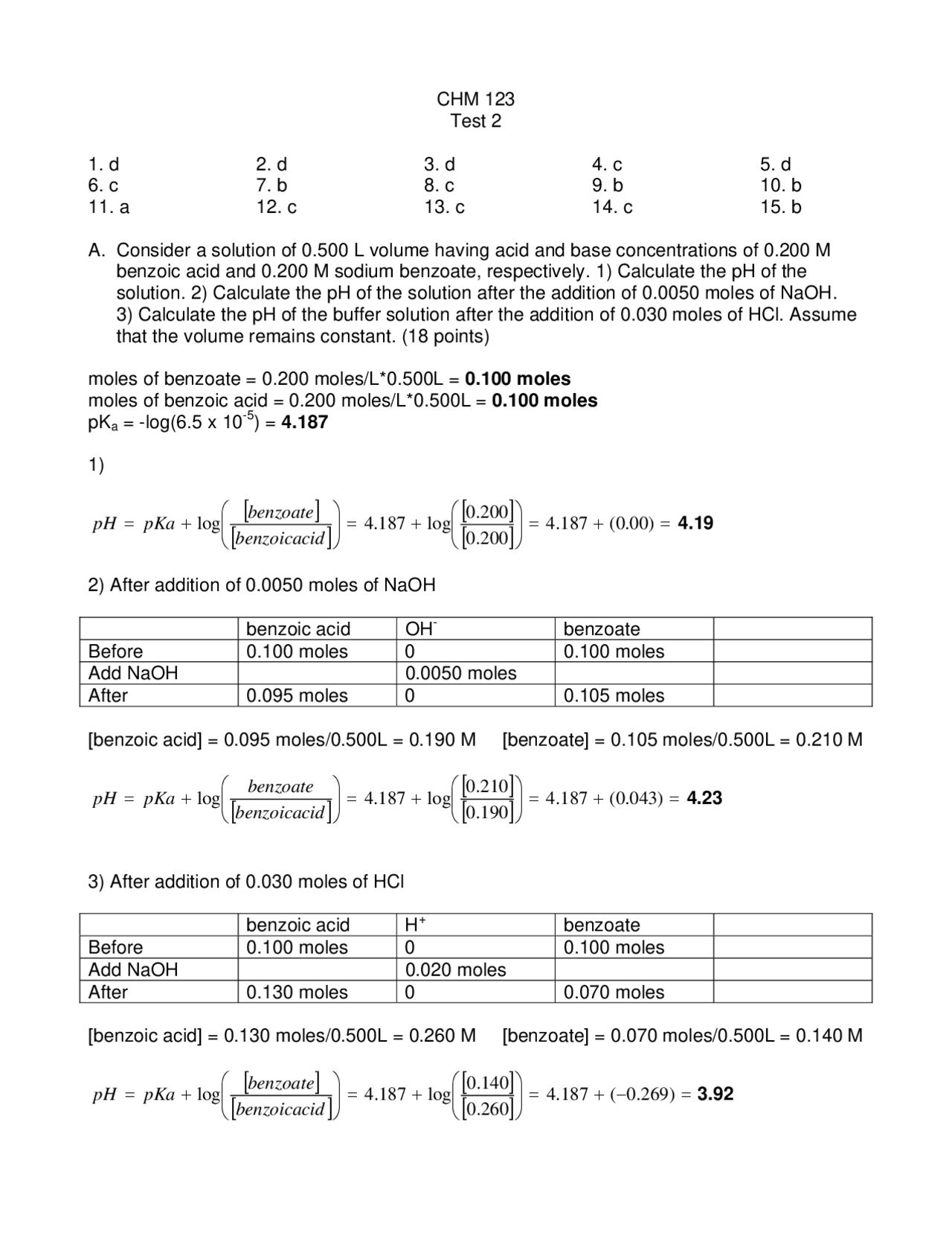 Test 2 Practice Questions - General Chemistry 3 | CHM 123 - Docsity