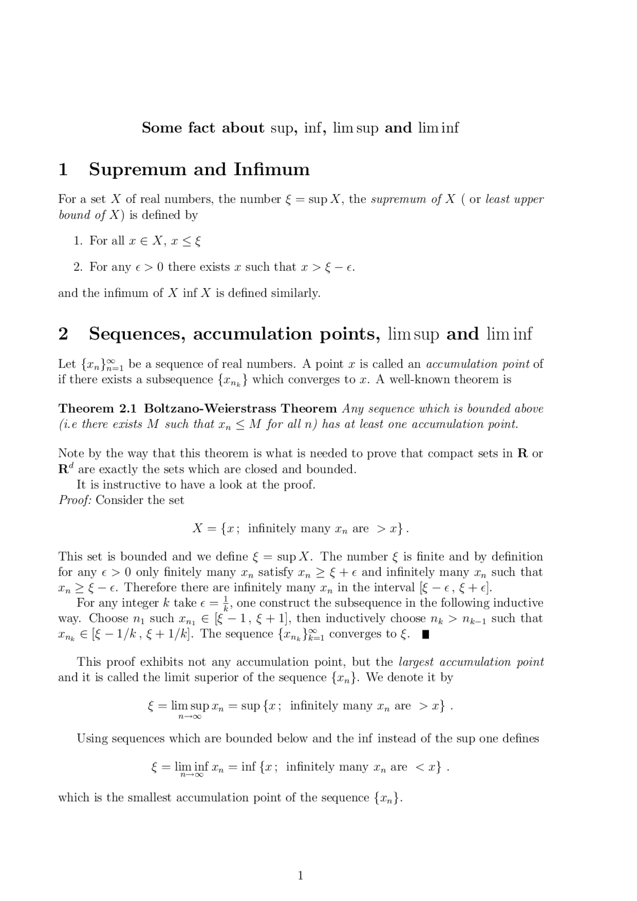 Supremum Math Supremum and Infimum, Lim Sup and Lim Inf - Lecture Notes | MATH 623 ...