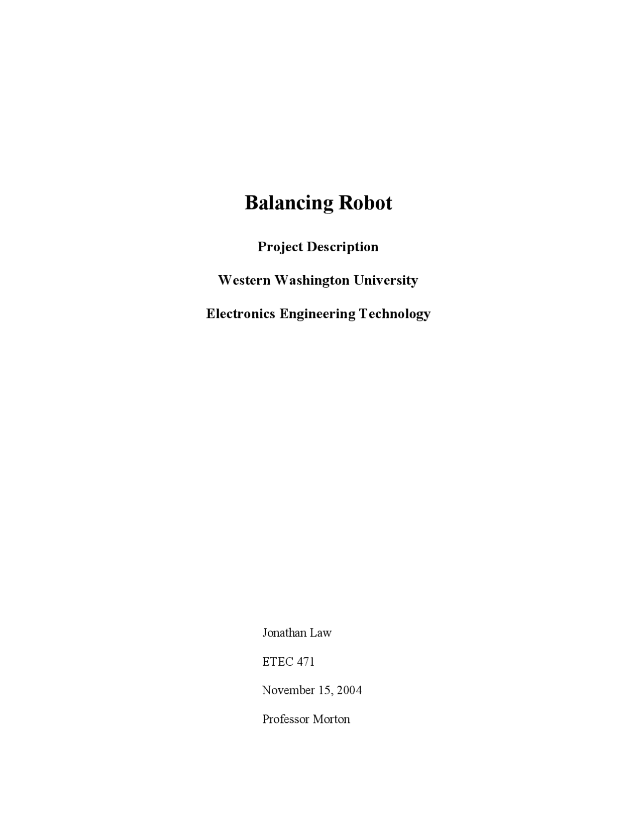 Balancing Robot - Project Proposal in Project Definition | ETEC 471 ...