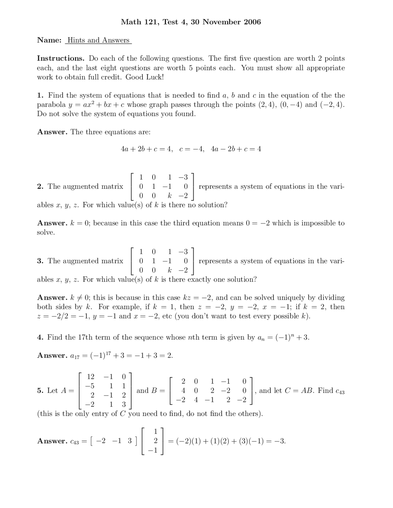 Exam 2 With Solution For College Algebra MATH 121 Docsity exam-2-with-solution-for-college-algebra-math-121-docsity