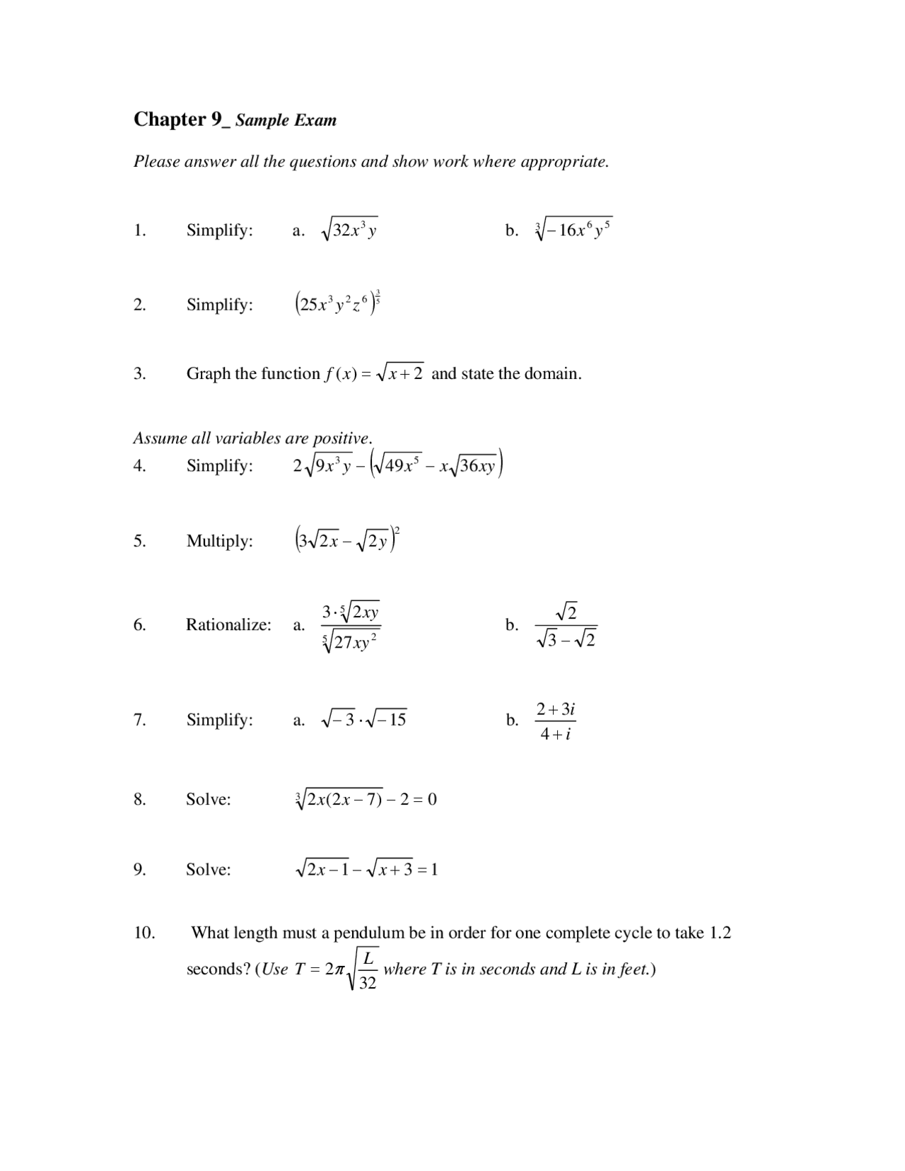 Intermediate Algebra - Sample Exam with Resolution | MATH 230 - Docsity