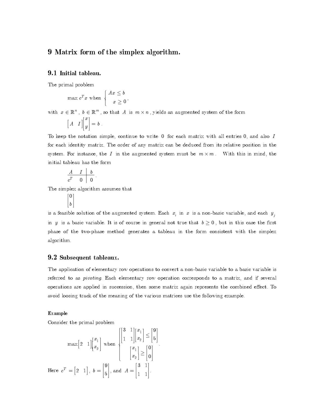 Matrix Form of the Simplex Algorithm - Lecture Notes | MATH 444 - Docsity