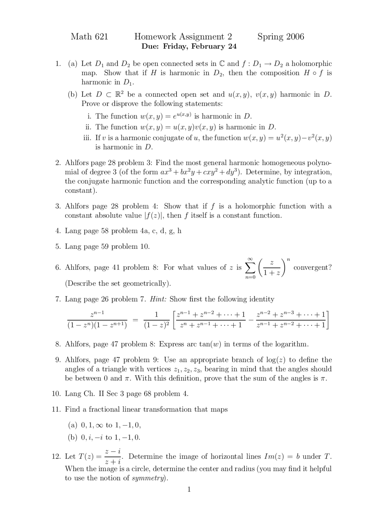 Homework Assignment II Questions Unsolved - Complex Analysis | MATH 621 ...