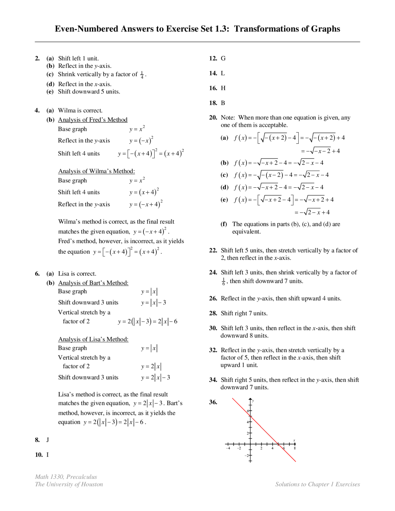 Transformations Pre Cal Transformation of Graph - Precalculus | MATH 1330 - Docsity