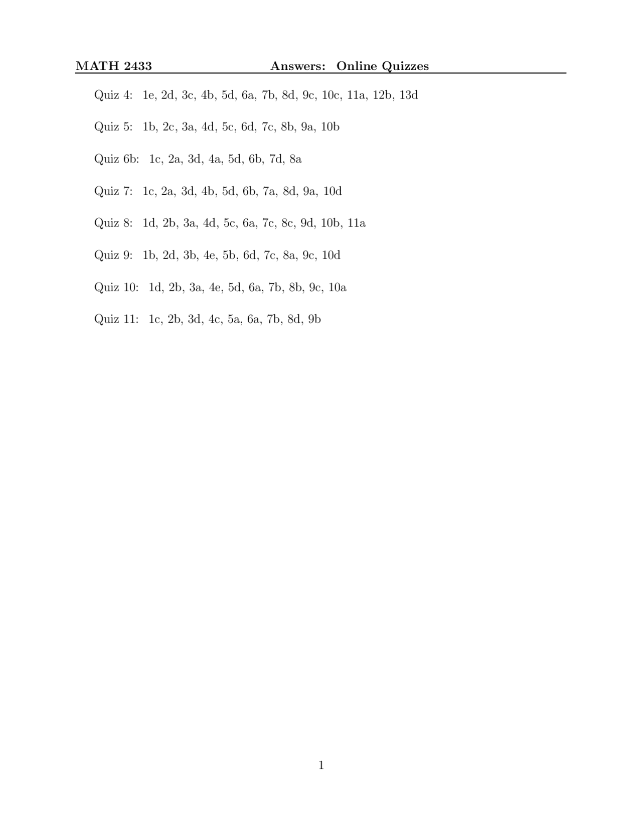 Calculus III - Quizzes Answer Solution | MATH 2433 - Docsity