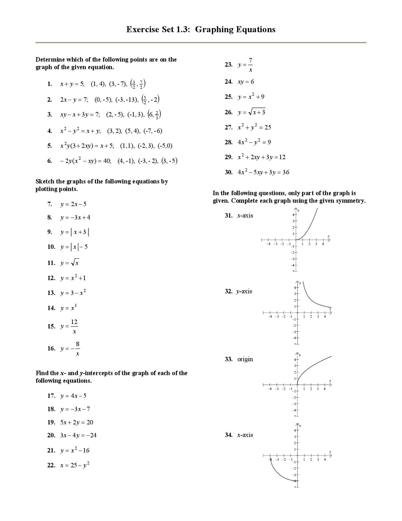 Graphing Equations - College Algebra - Lecture Notes | MATH 1310 - Docsity