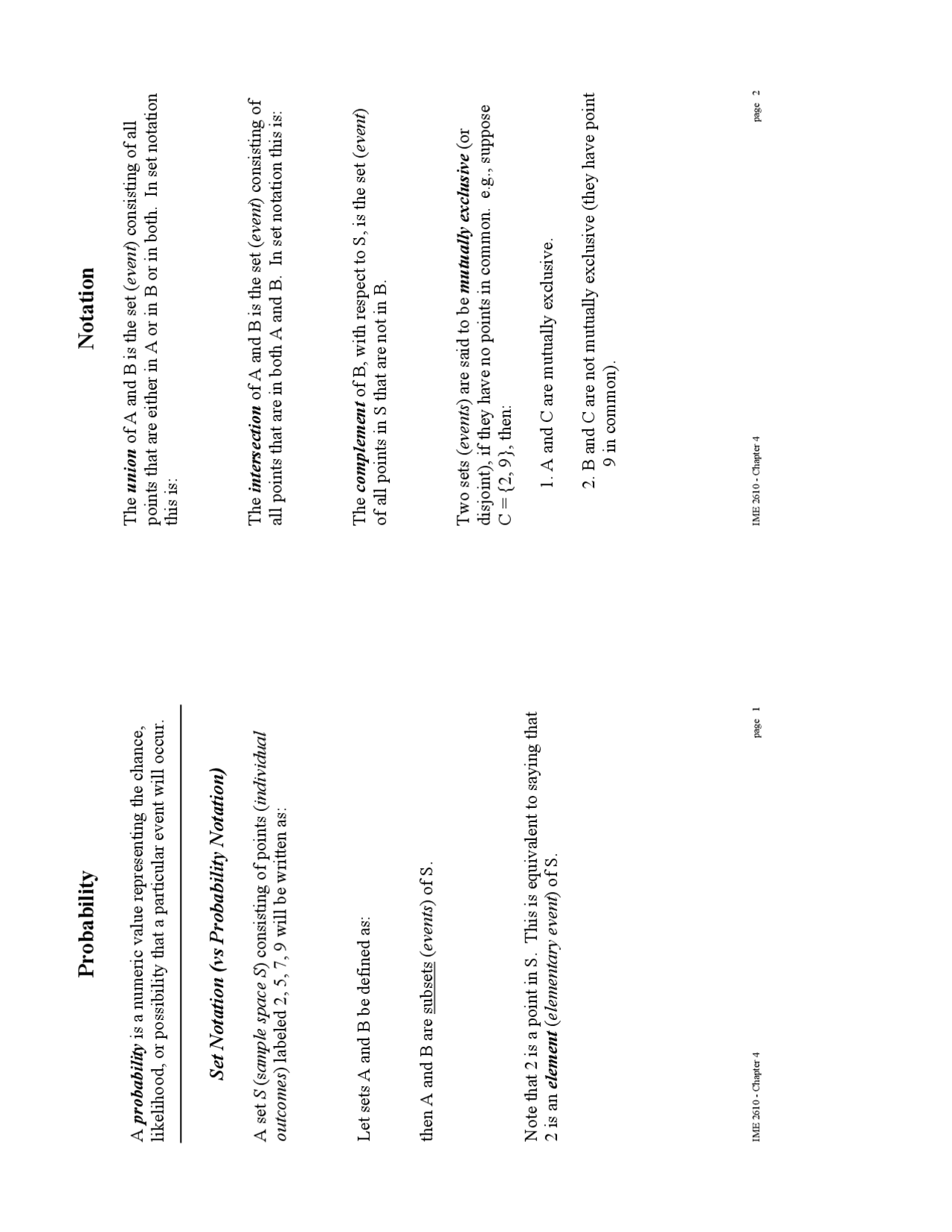 Set Notation and Probability Notation - Lecture Notes | IME 2610 - Docsity