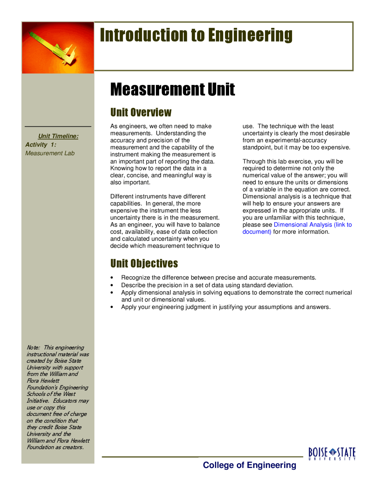Measurement Unit - Introduction to Engineering - Lecture Notes | ENGR ...