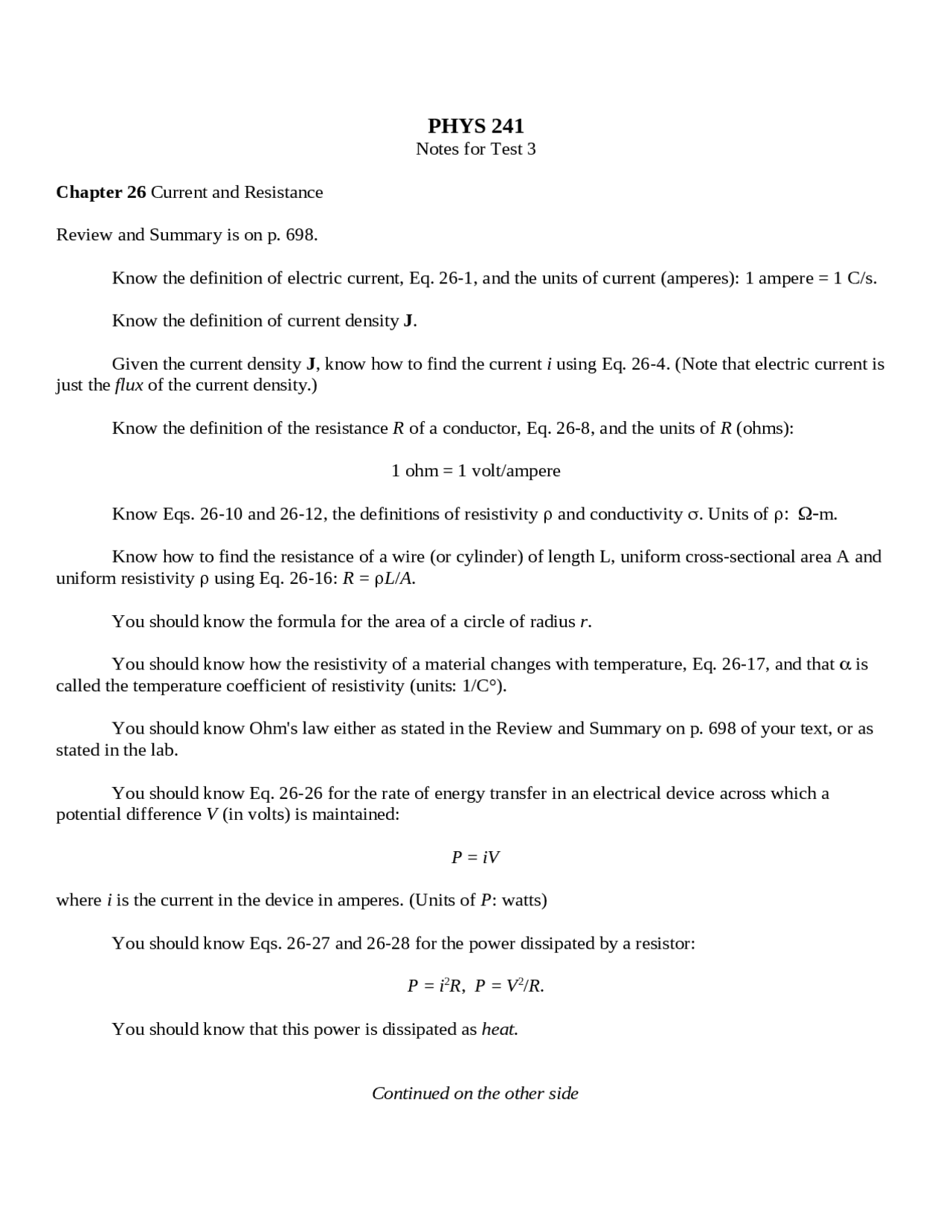 Current and Resistance - Electric Magnetism and Light - Notes | PHYS ...