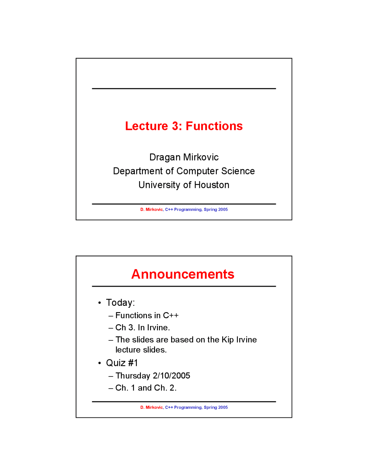 Functions - C++ Programming - Quiz | COSC 1305 - Docsity