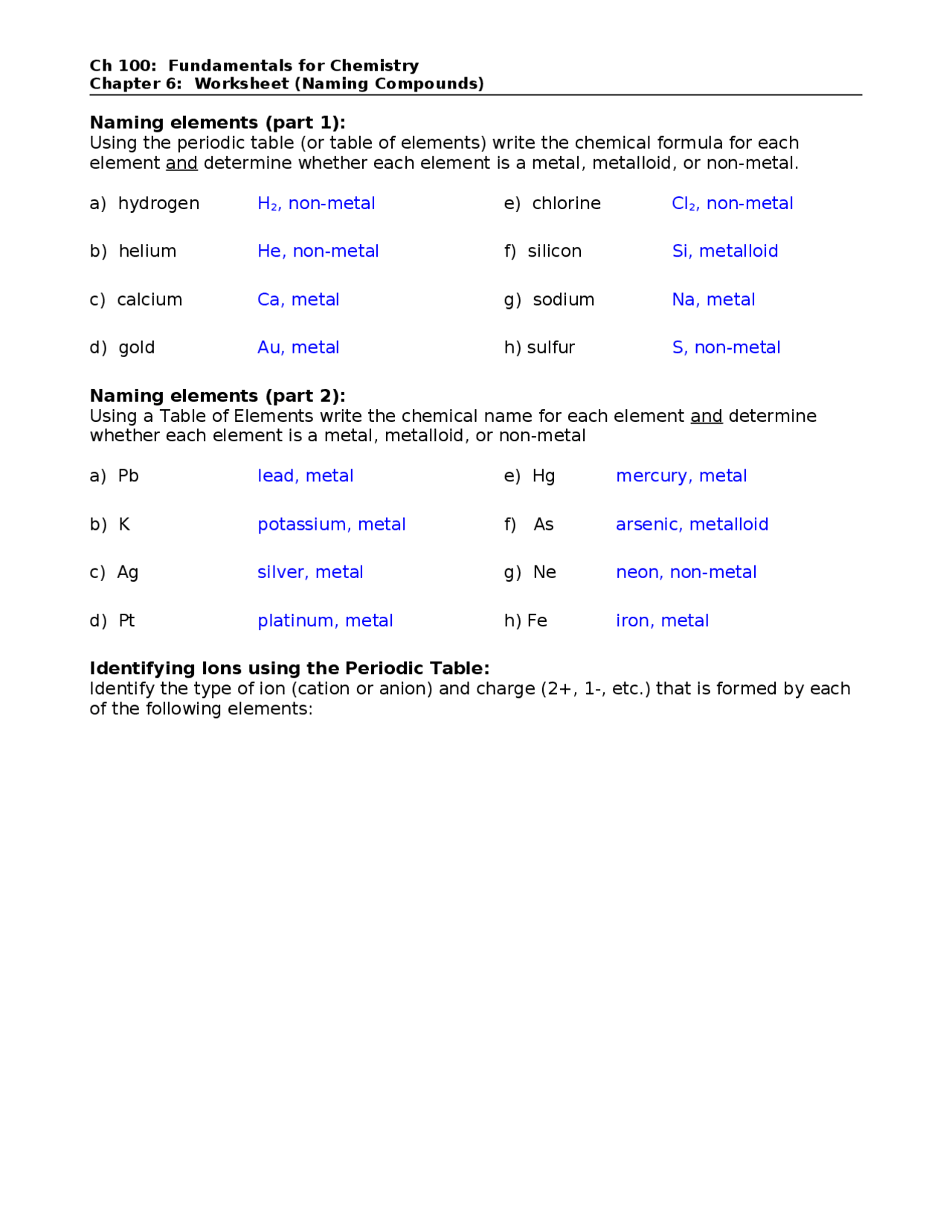 Identifying the Naming Elements and Ions in Periodic Table | CH 100 ...