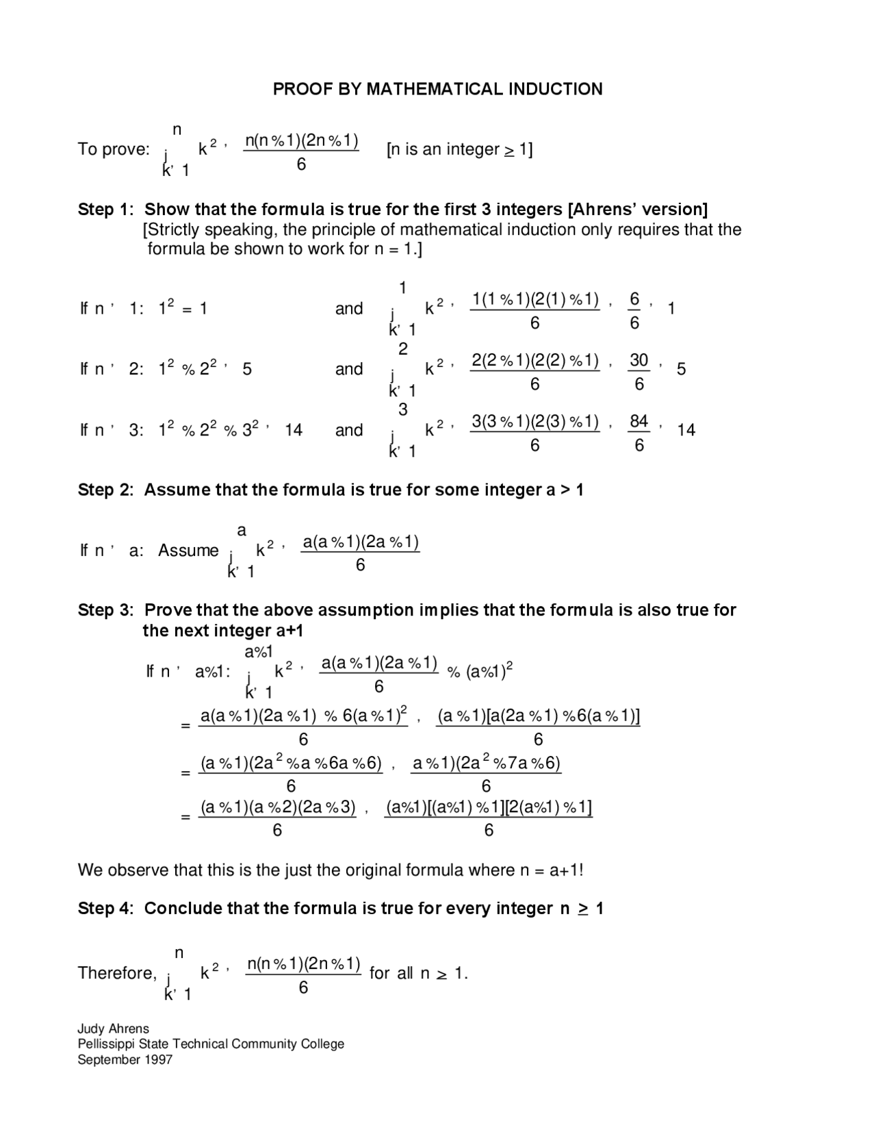 Proof By Mathematical Induction - Calculus I | MATH 1910 - Docsity