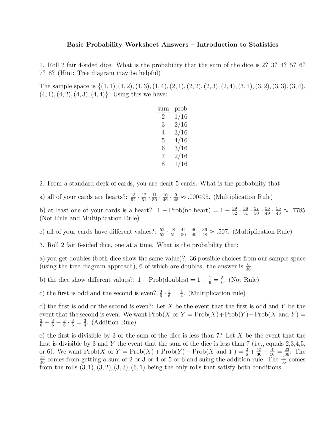 Basics of Probability in Introduction to Statistics - Assignment | MATH ...
