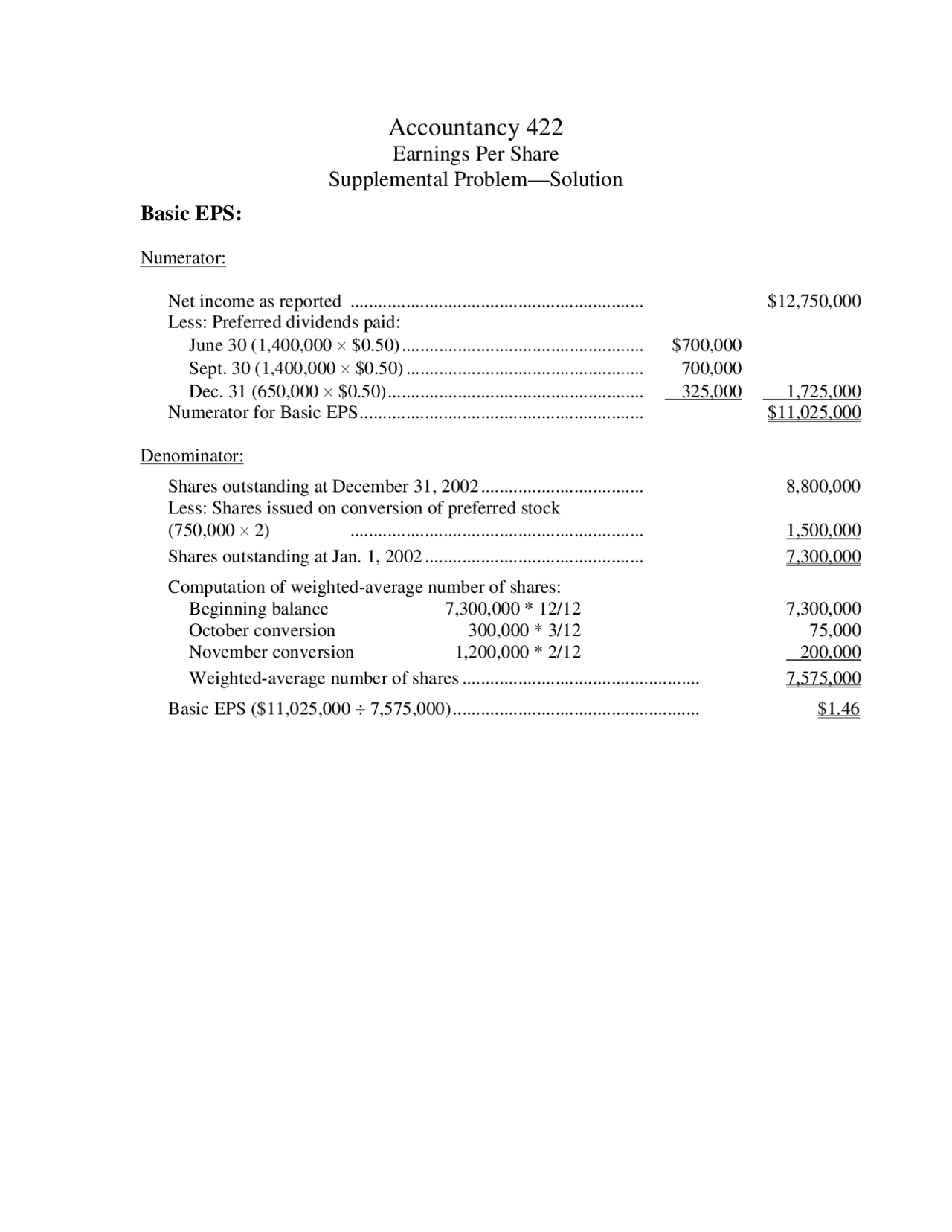 Earnings Per Share, Basic EPS - Financial Accounting Research | ACC 422 ...