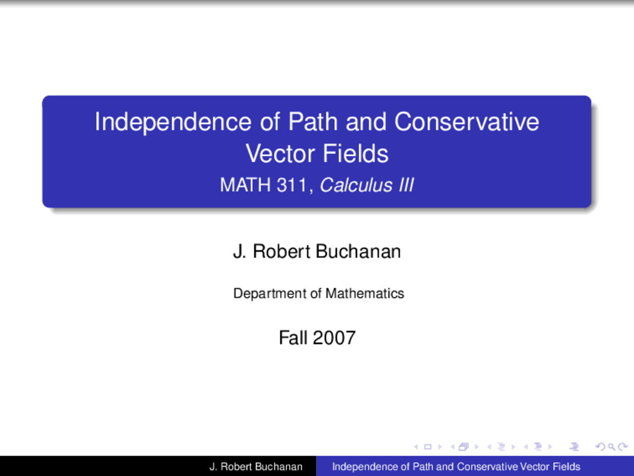 Independence of Path and Conservative Vector Fields - Lecture Slides ...