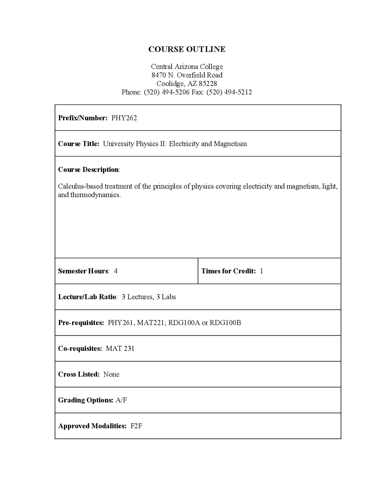 Course Outline - University Physics II: Electricity and Magnetism | PHY ...