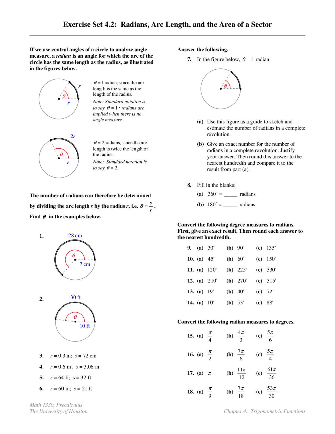 Area Of Sector Worksheet Doc