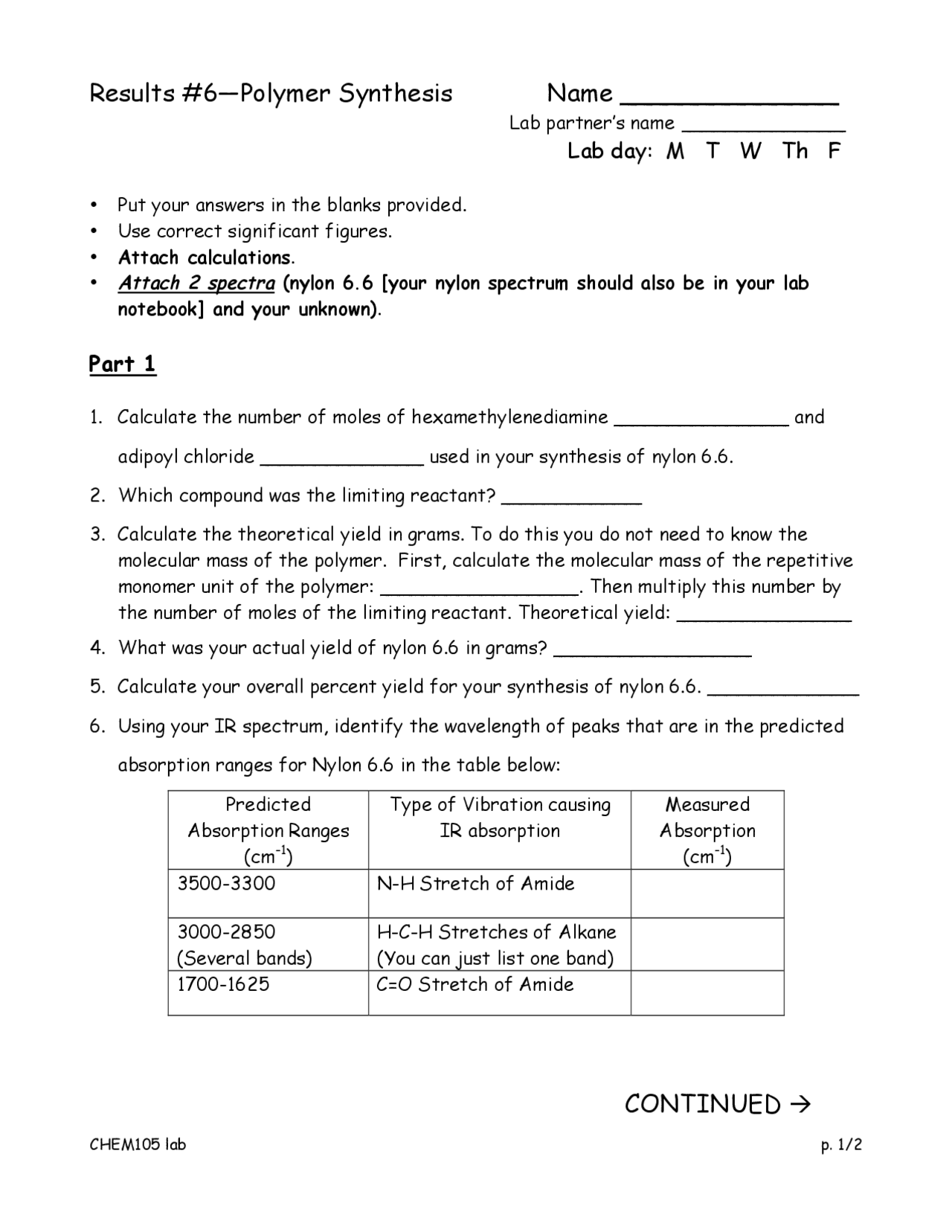Lab 6: Polymer Synthesis - Fundamentals Chemistry with Lab | CHEM 105 ...