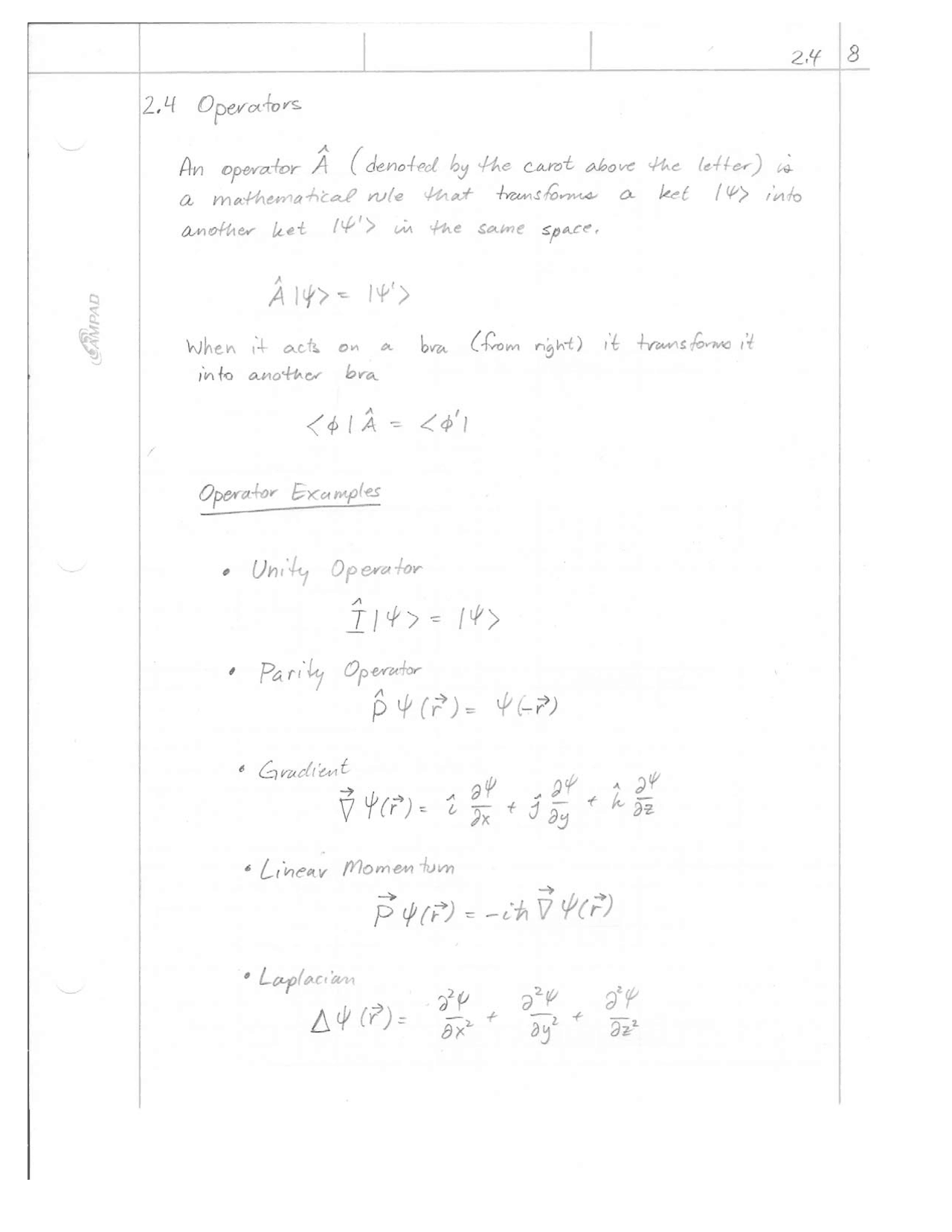 Handwritten Notes on Theorem and Operators | PHYS 480 | Study notes ...
