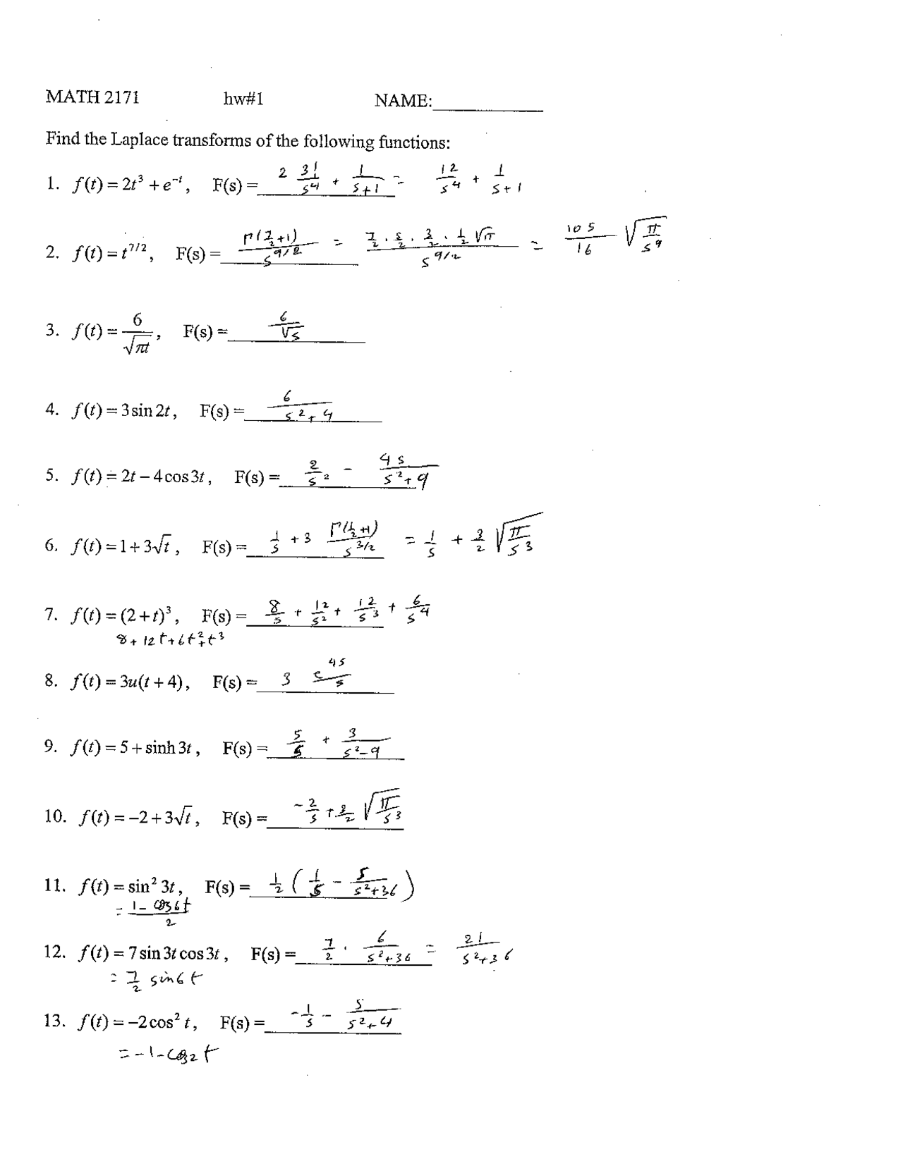 Assignment 1, Laplace Transform - Differential Equations | MATH 2171 ...