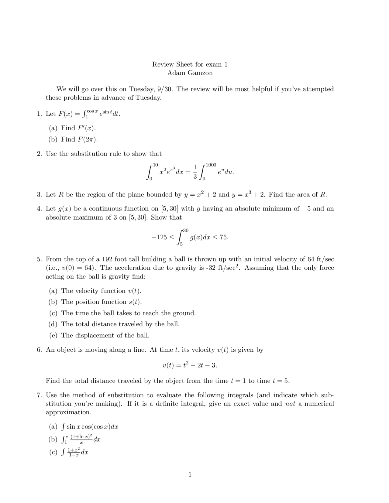 Calculus 2 Review Guide Review Sheet for Exam 1 - Calculus II | MATH 132 - Docsity