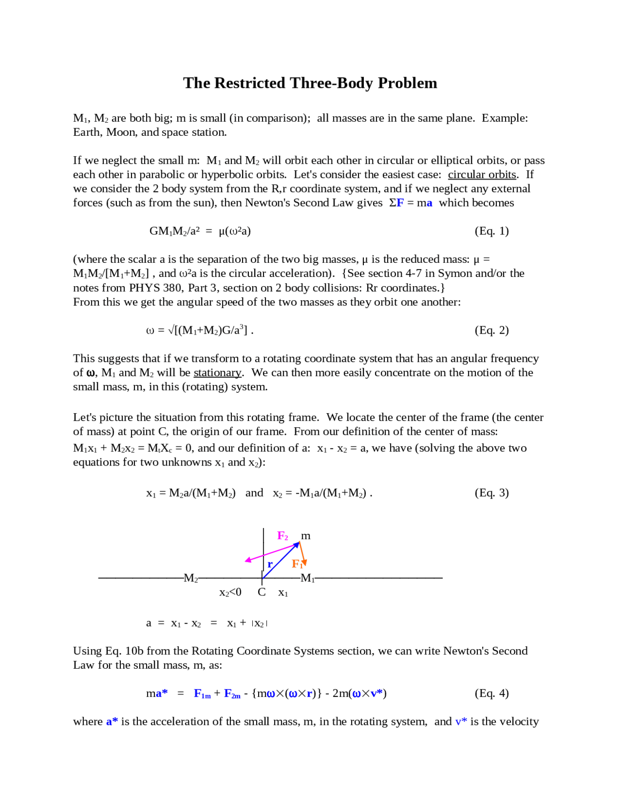 The Restricted Three Body Problem - Lecture Notes | PHYS 380 - Docsity