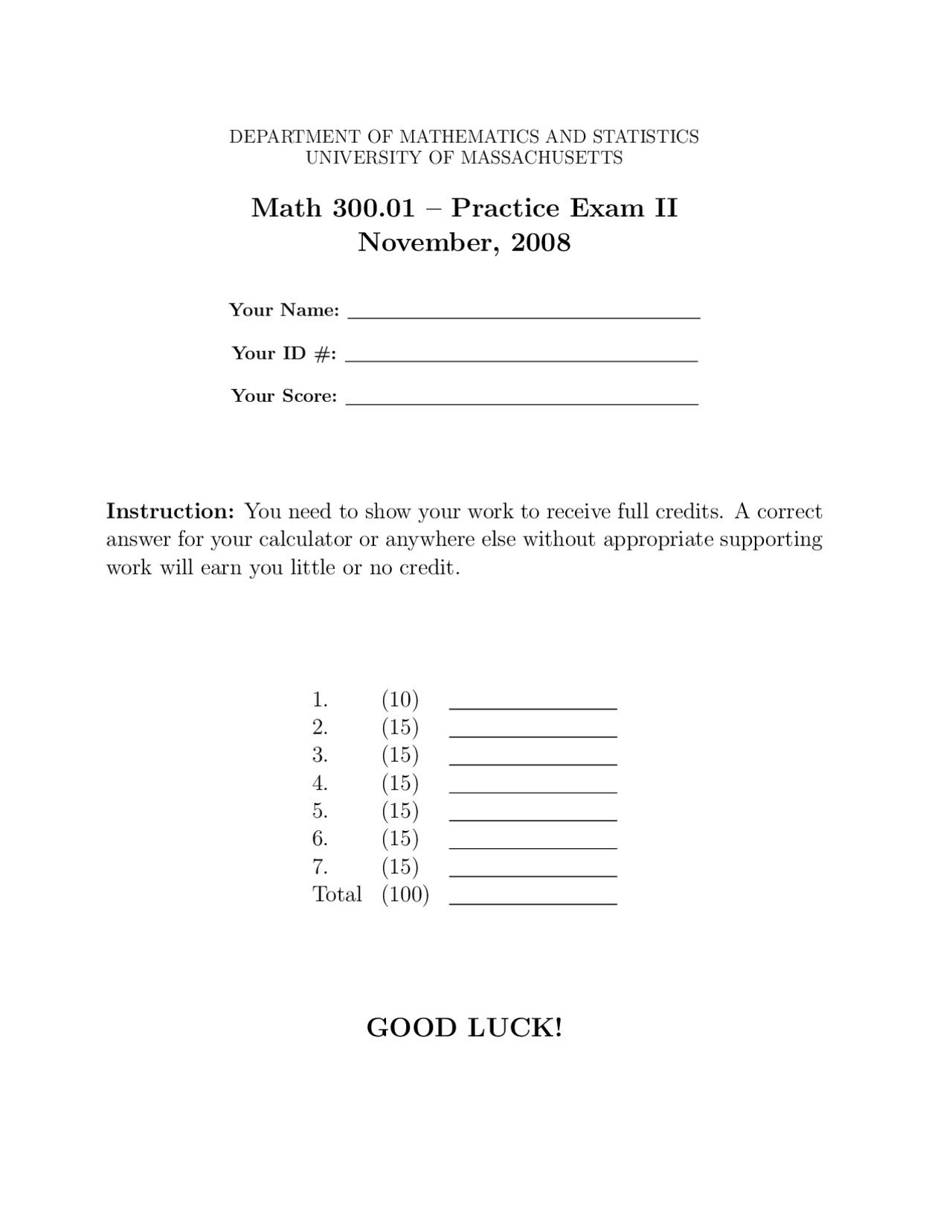 7 Questions of Fundamental Concepts Of Math - Exam II | MATH 300 - Docsity